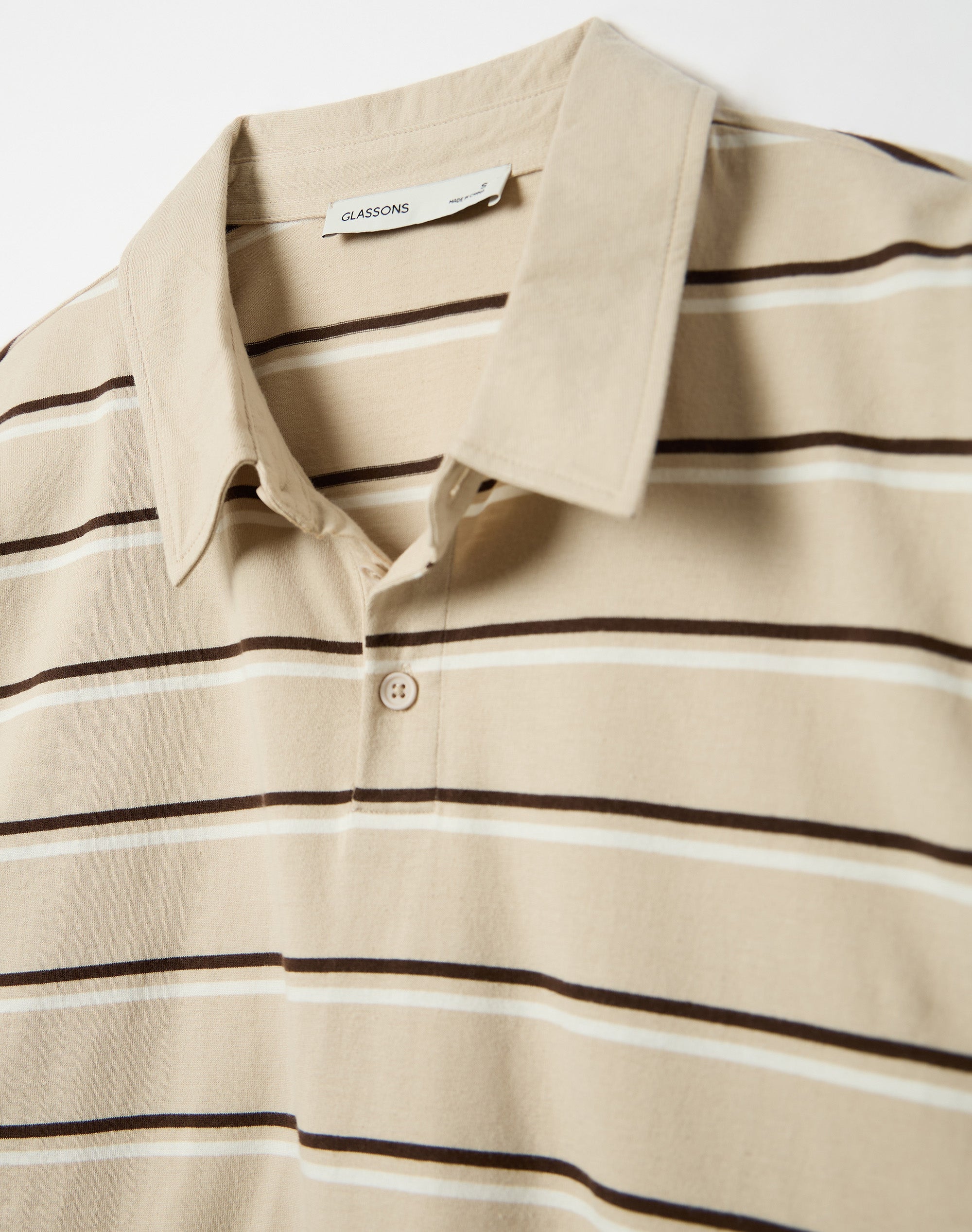 Stripe Oversized Long Sleeve Polo in Solid Sand X Fudge Sing