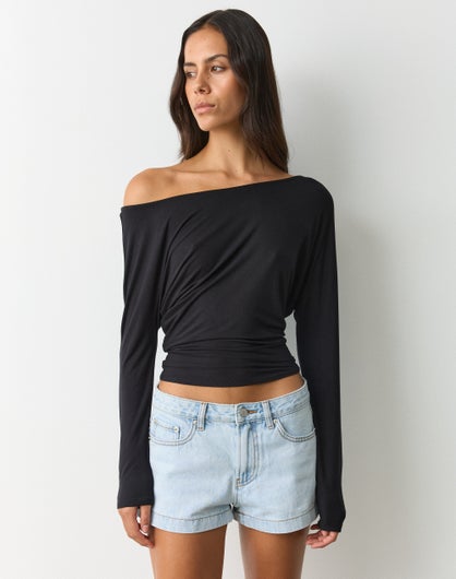 Cinched Off Shoulder Long Sleeve Top