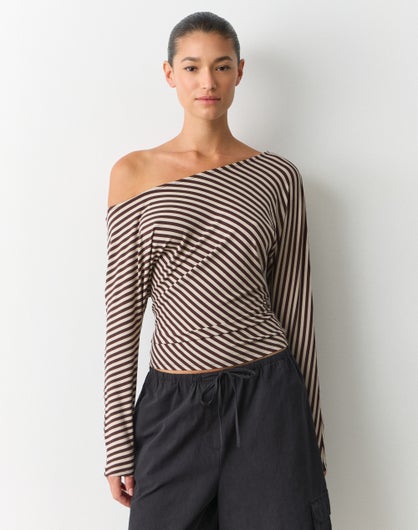 Cinched Off Shoulder Long Sleeve Top