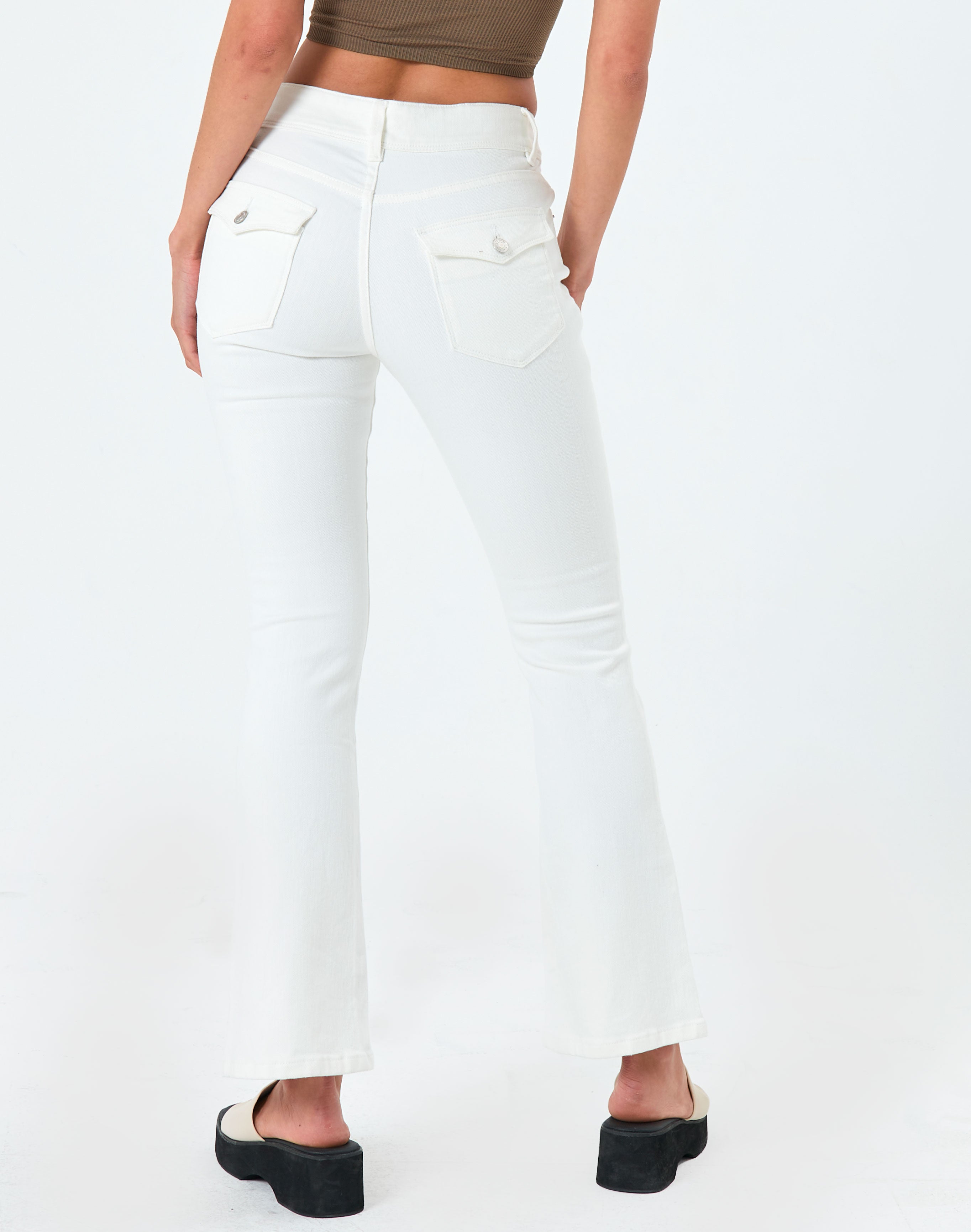 Low Rise Waist Boot Cut Jean in White 