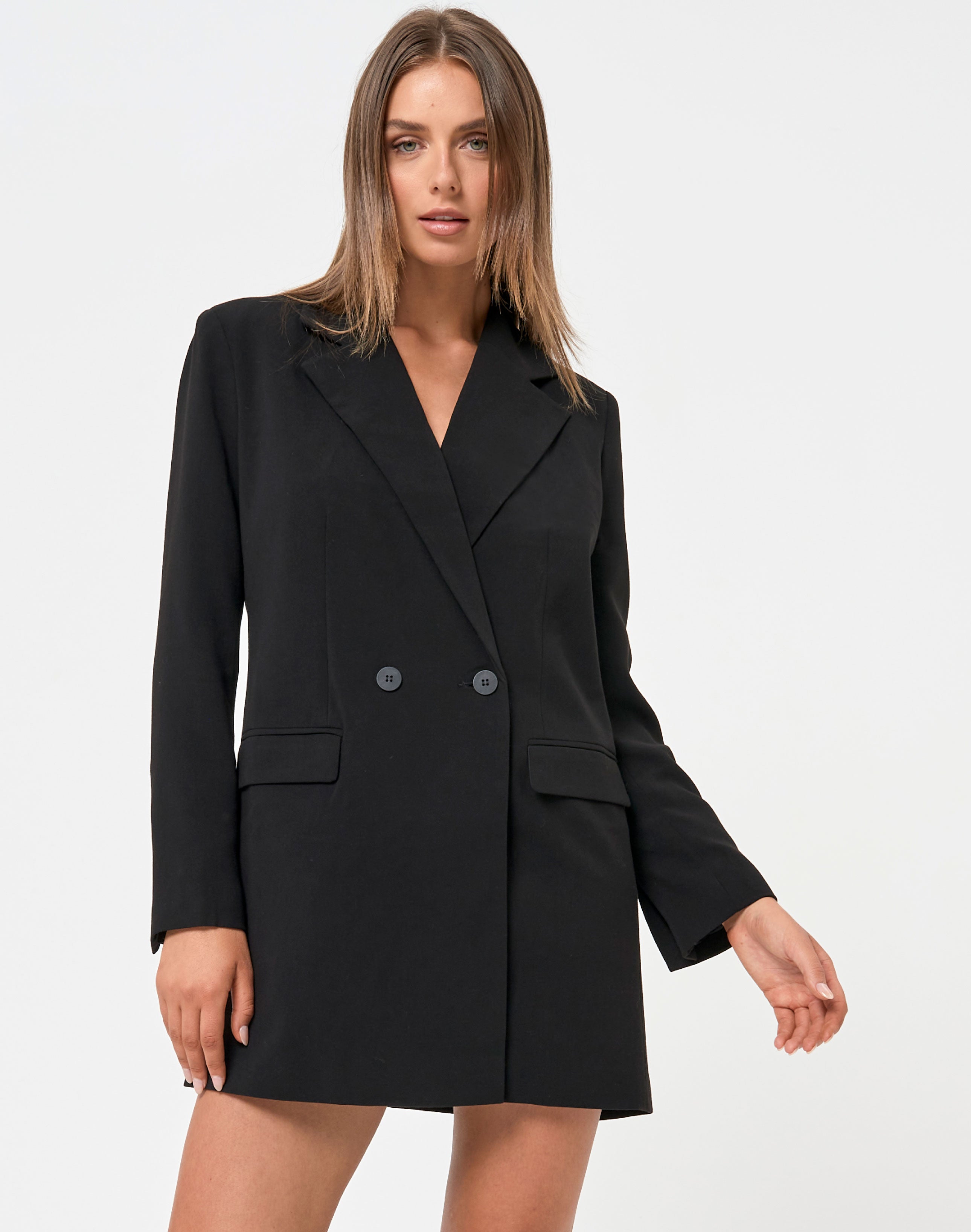 Boxy Blazer Mini Dress in Black | Glassons