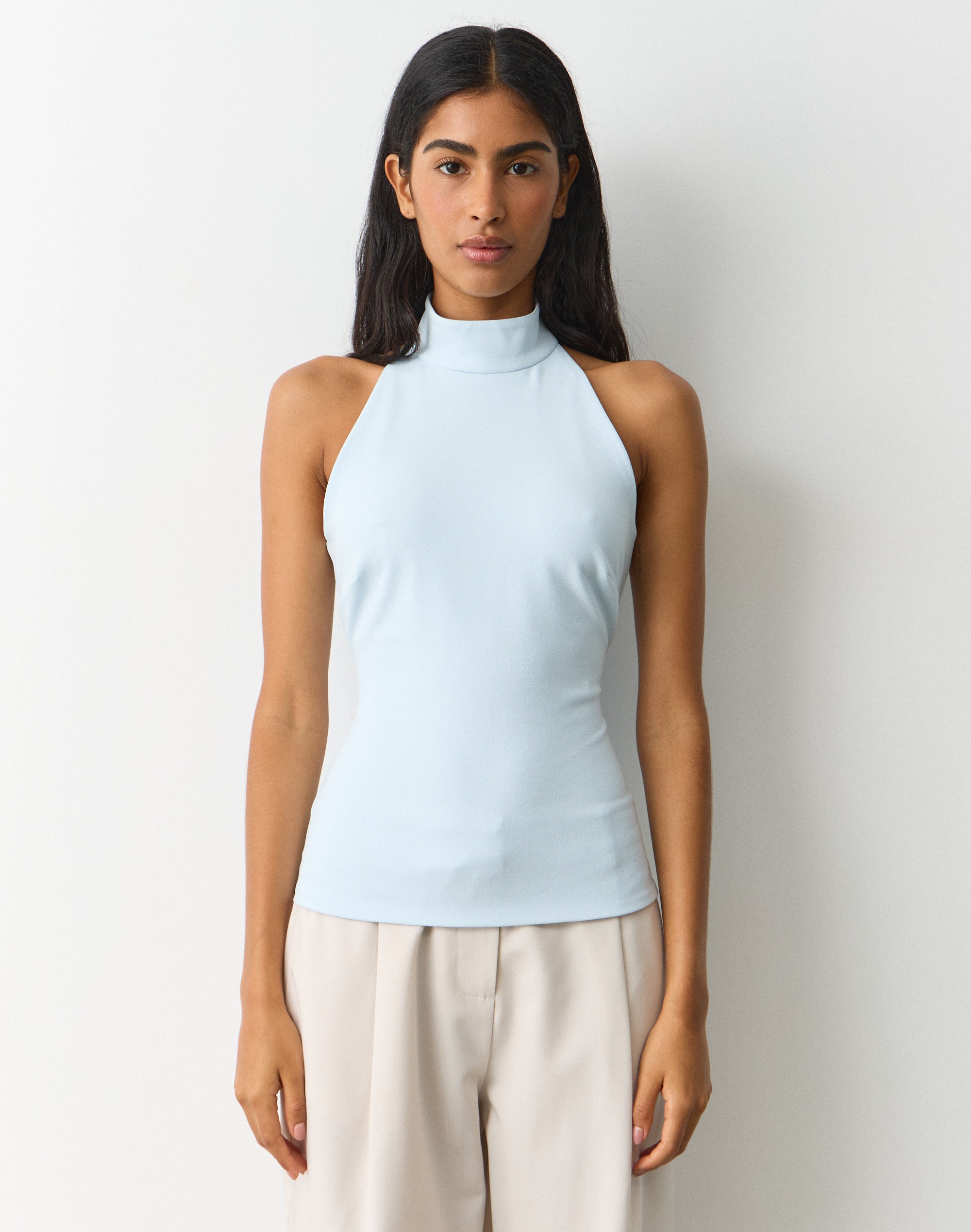High Neck Blouse in Icy Pole | Glassons
