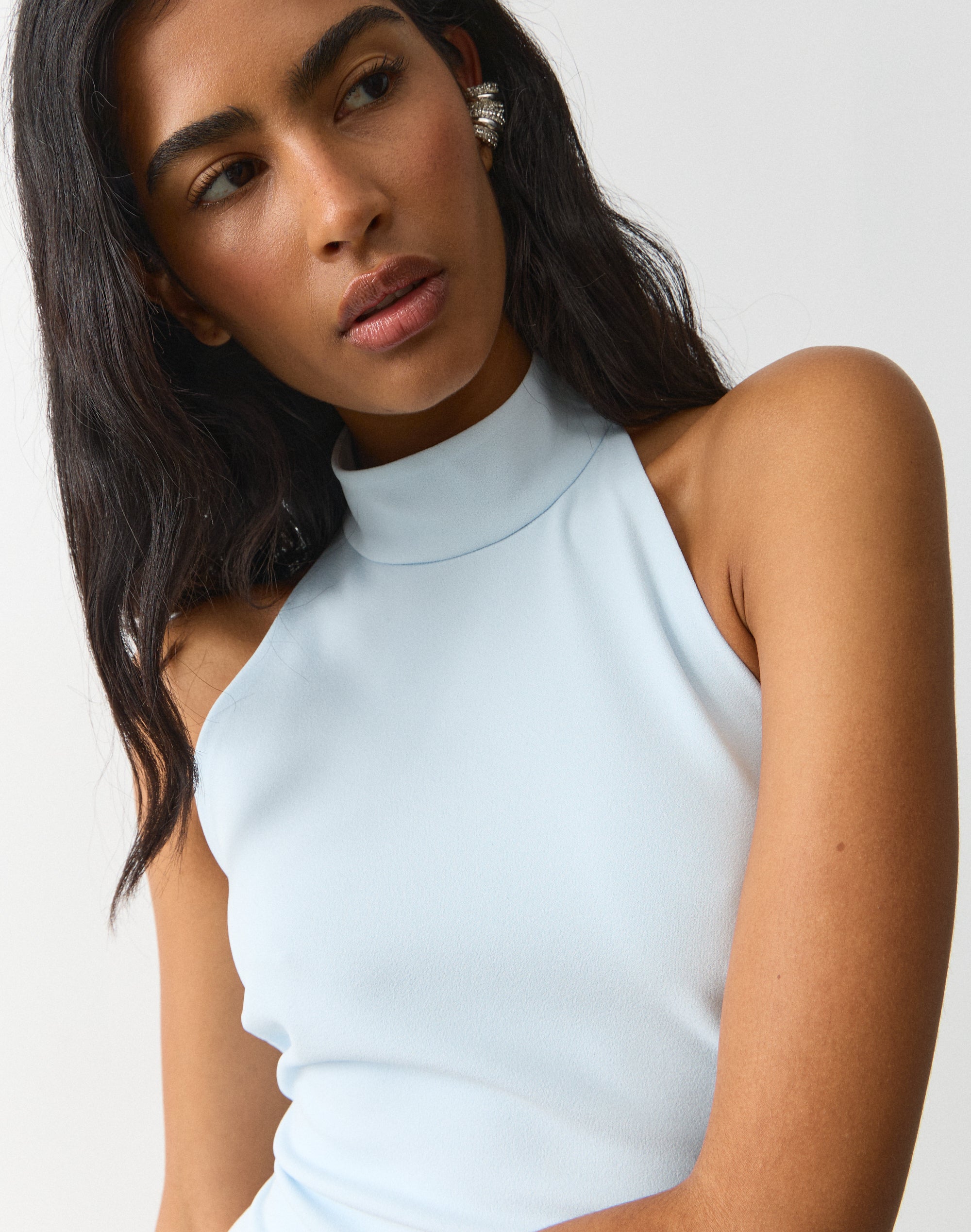 High Neck Blouse in Icy Pole | Glassons
