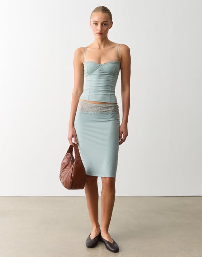Lace Trim Panel Midi Skirt
