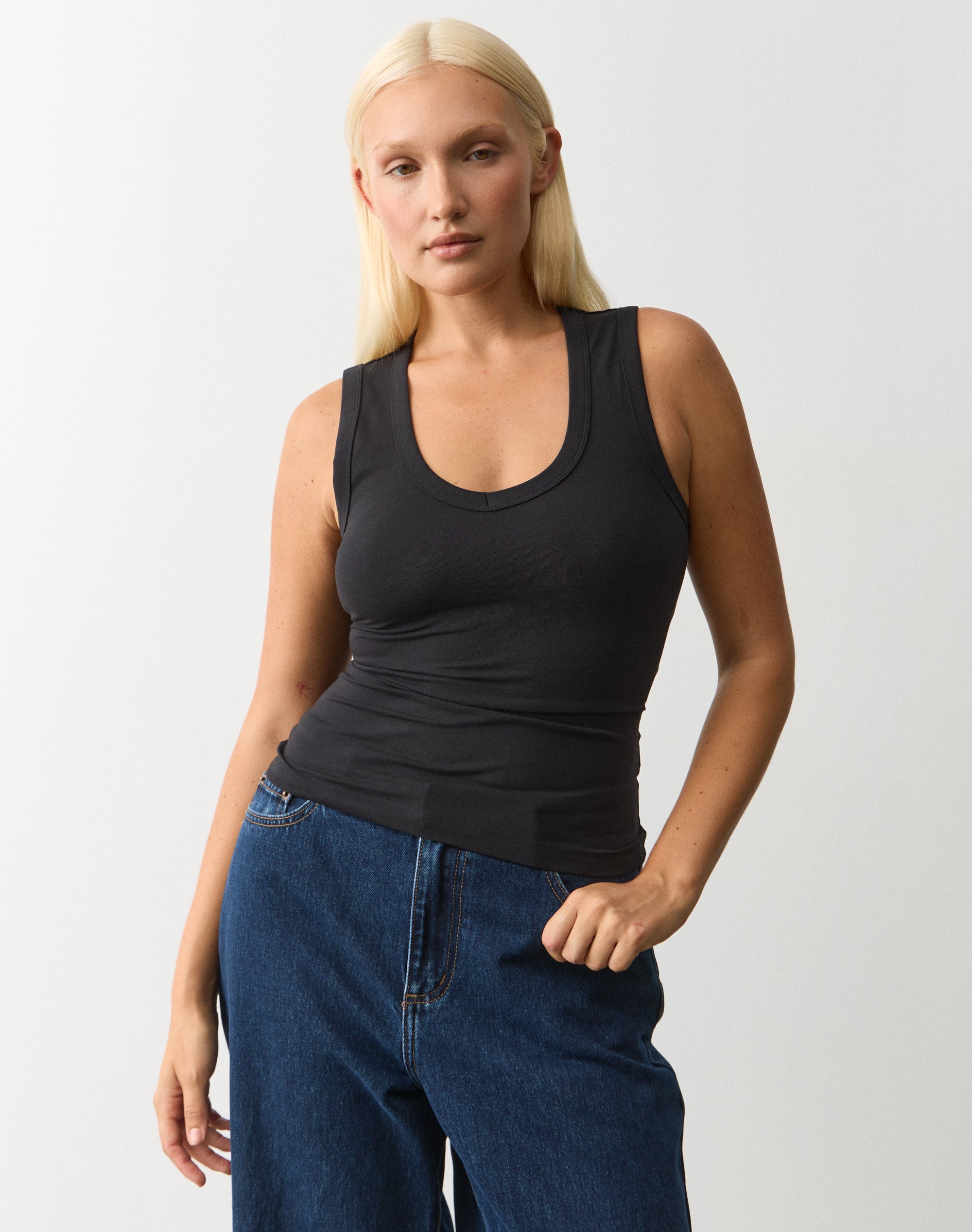 Pointelle Tank in Cloud Melange in Cotton