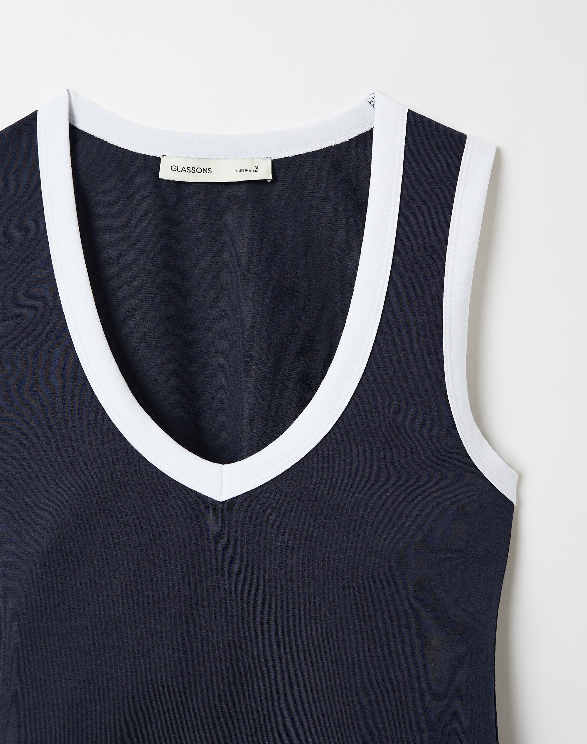 V Neck Cotton Tank Top in Navy X White | Glassons US