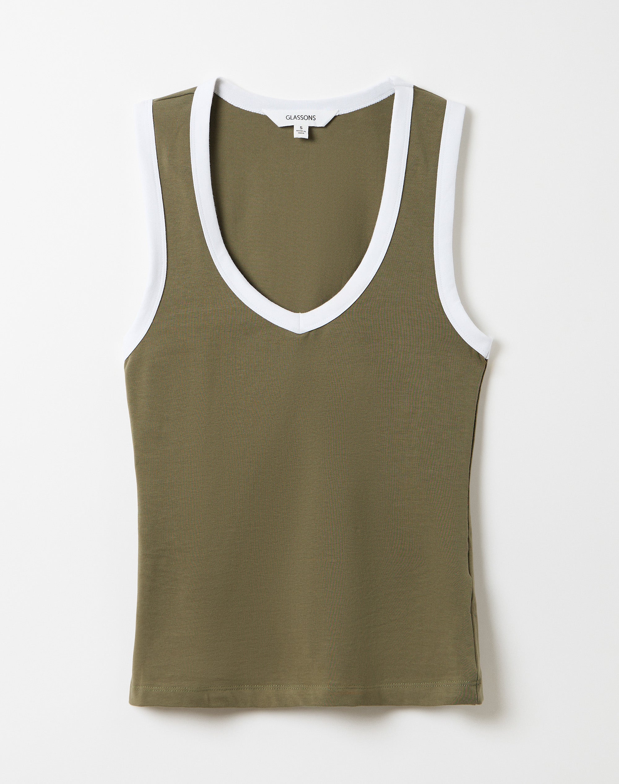 V Neck Cotton Tank Top in Safari X White | Glassons US