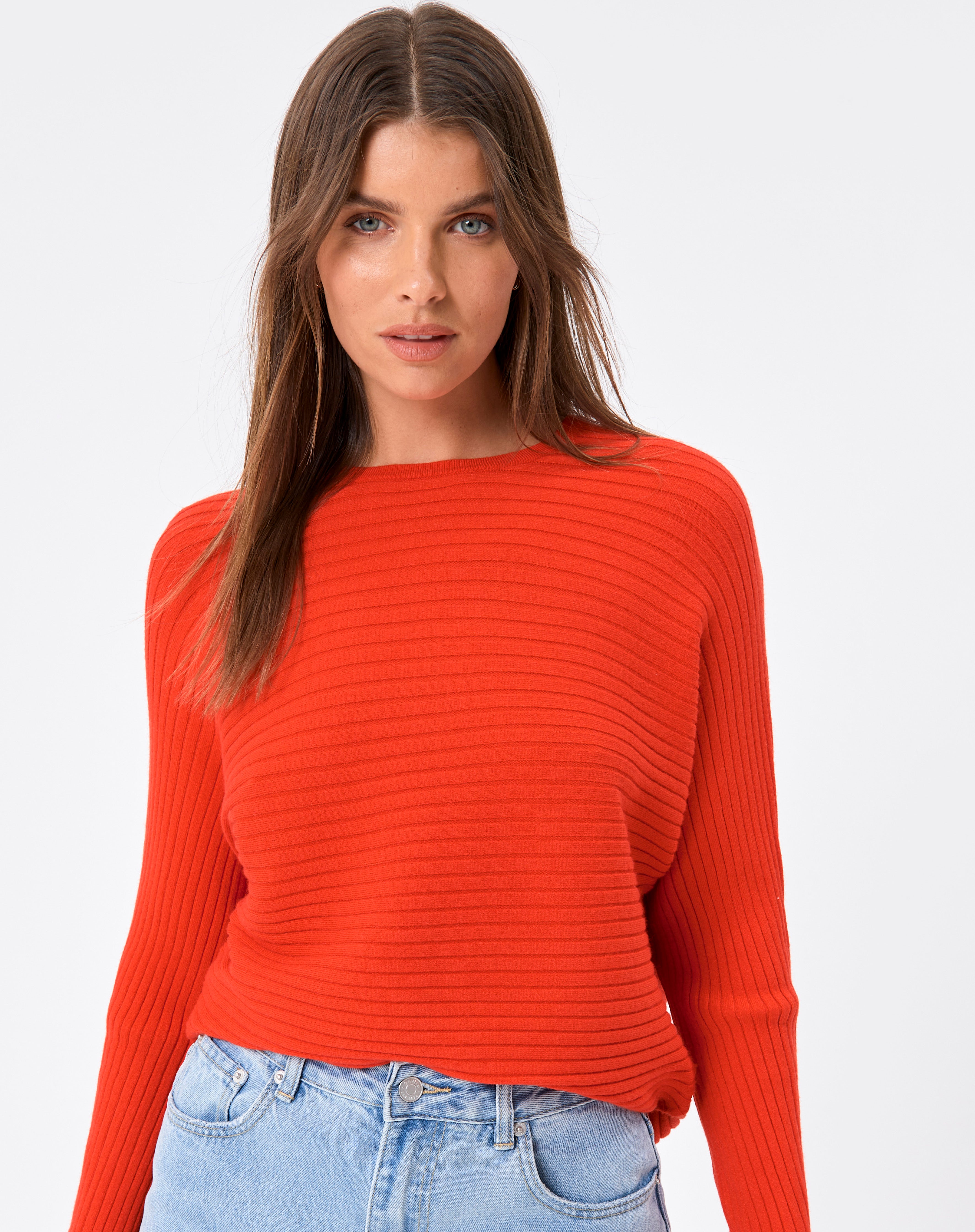 Wide Ribbed Knit Sweater in Red | Glassons