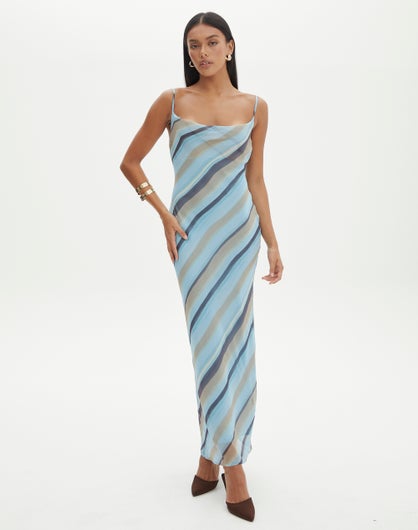 Print Cowl Neck Maxi Dress in Nyc Stripe | Glassons