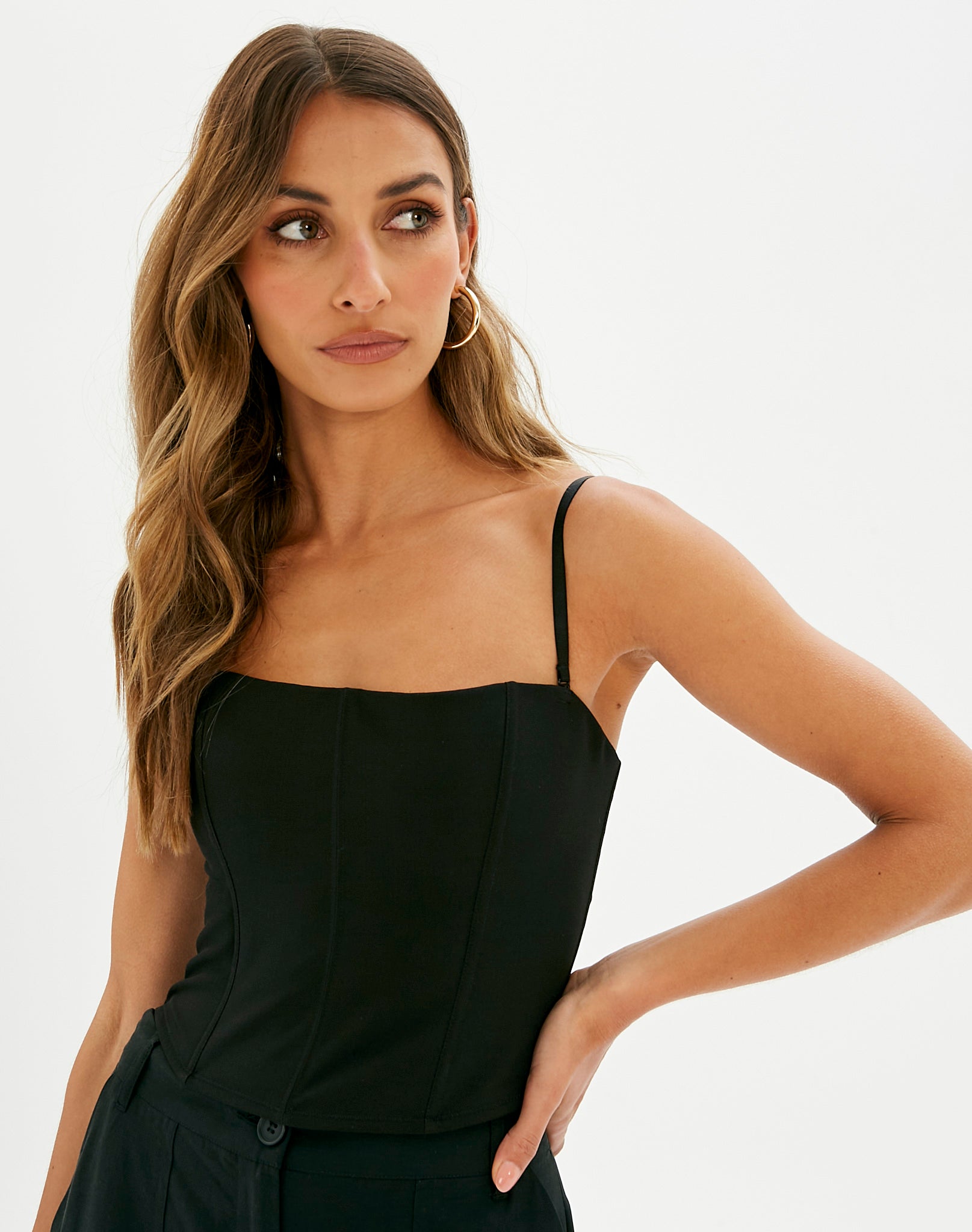 Square Neck Corset Top in Black | Glassons
