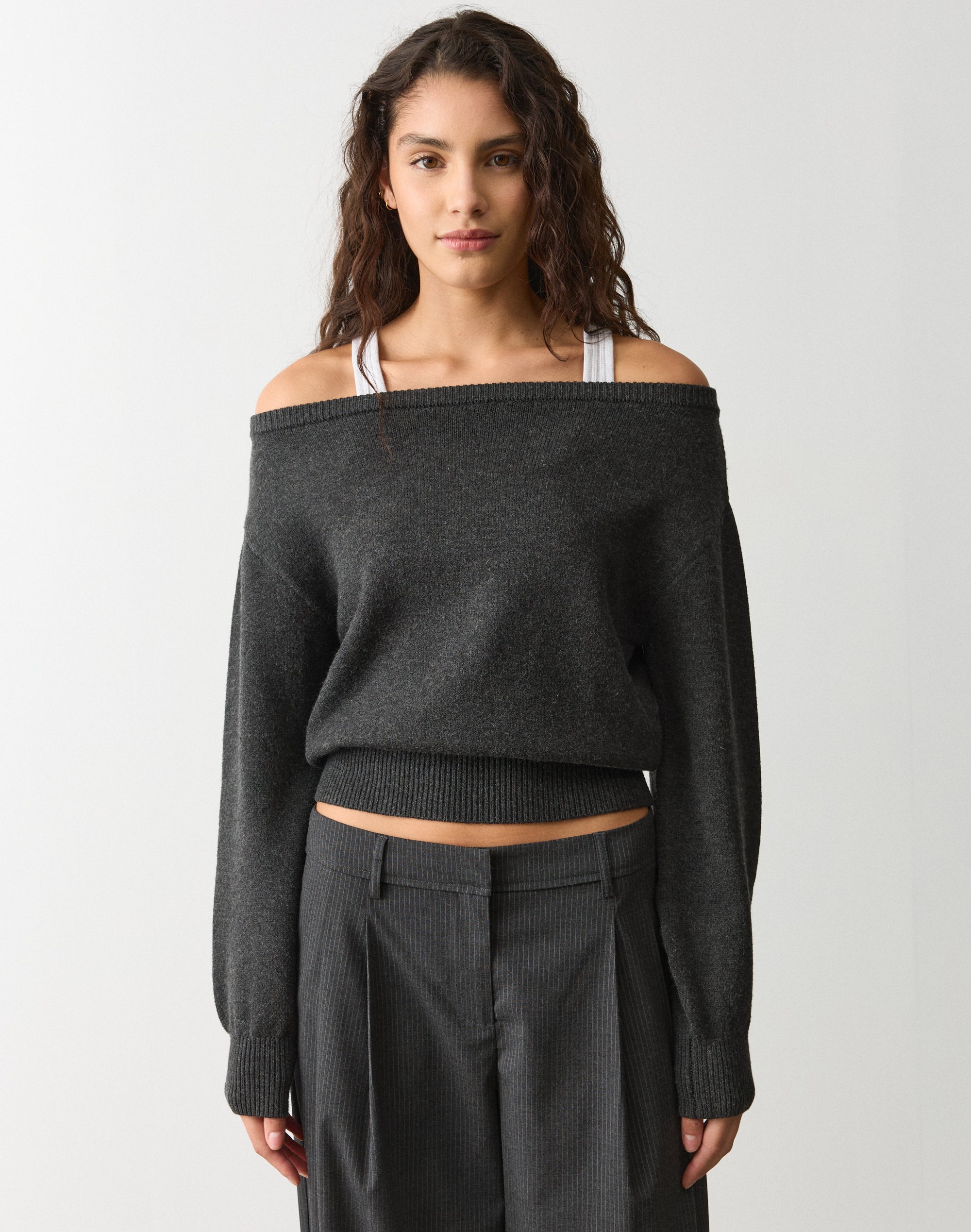 Off Shoulder Knit Top in Choo Choo Marle | Glassons AU