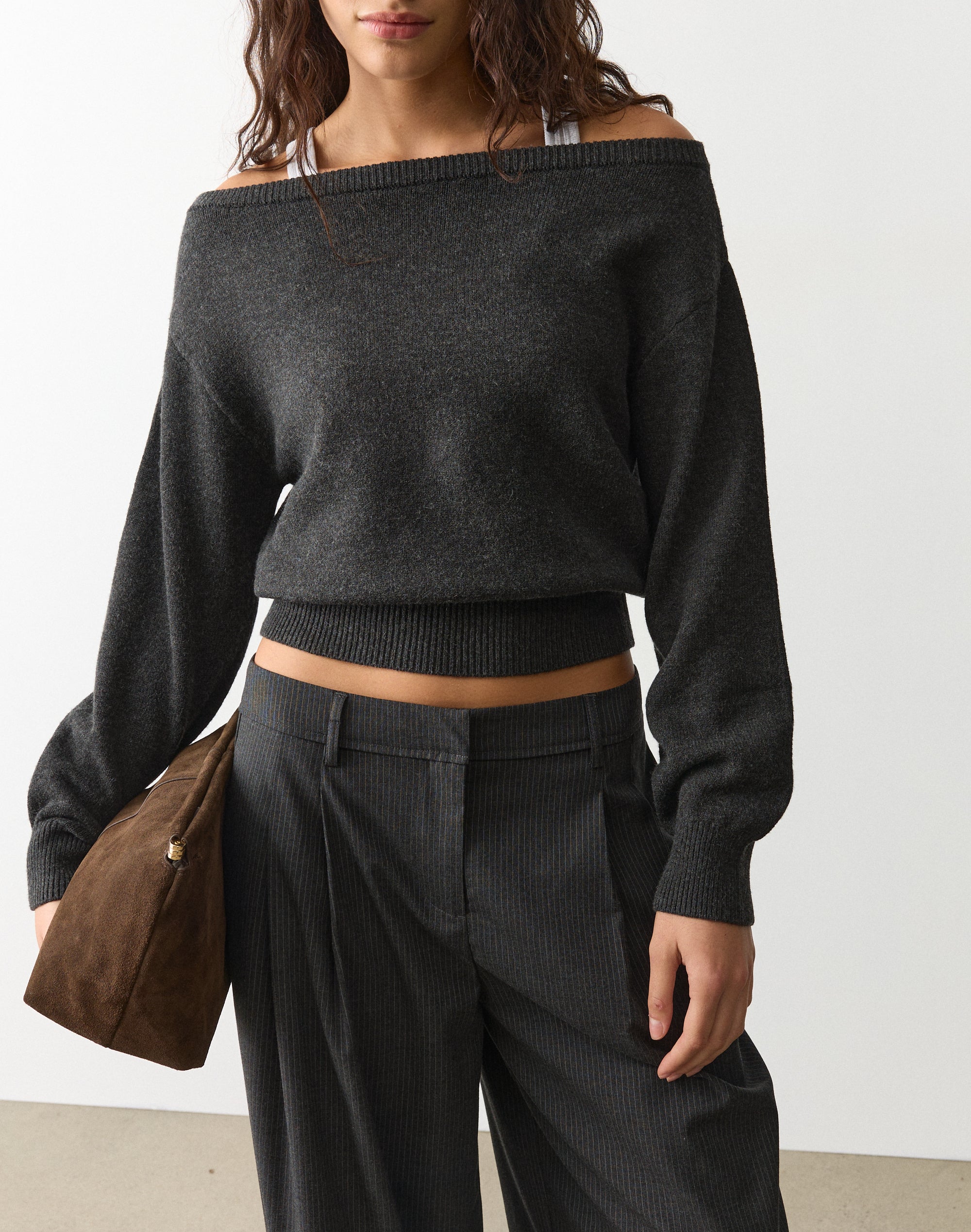 Off Shoulder Knit Top in Choo Choo Marle | Glassons AU