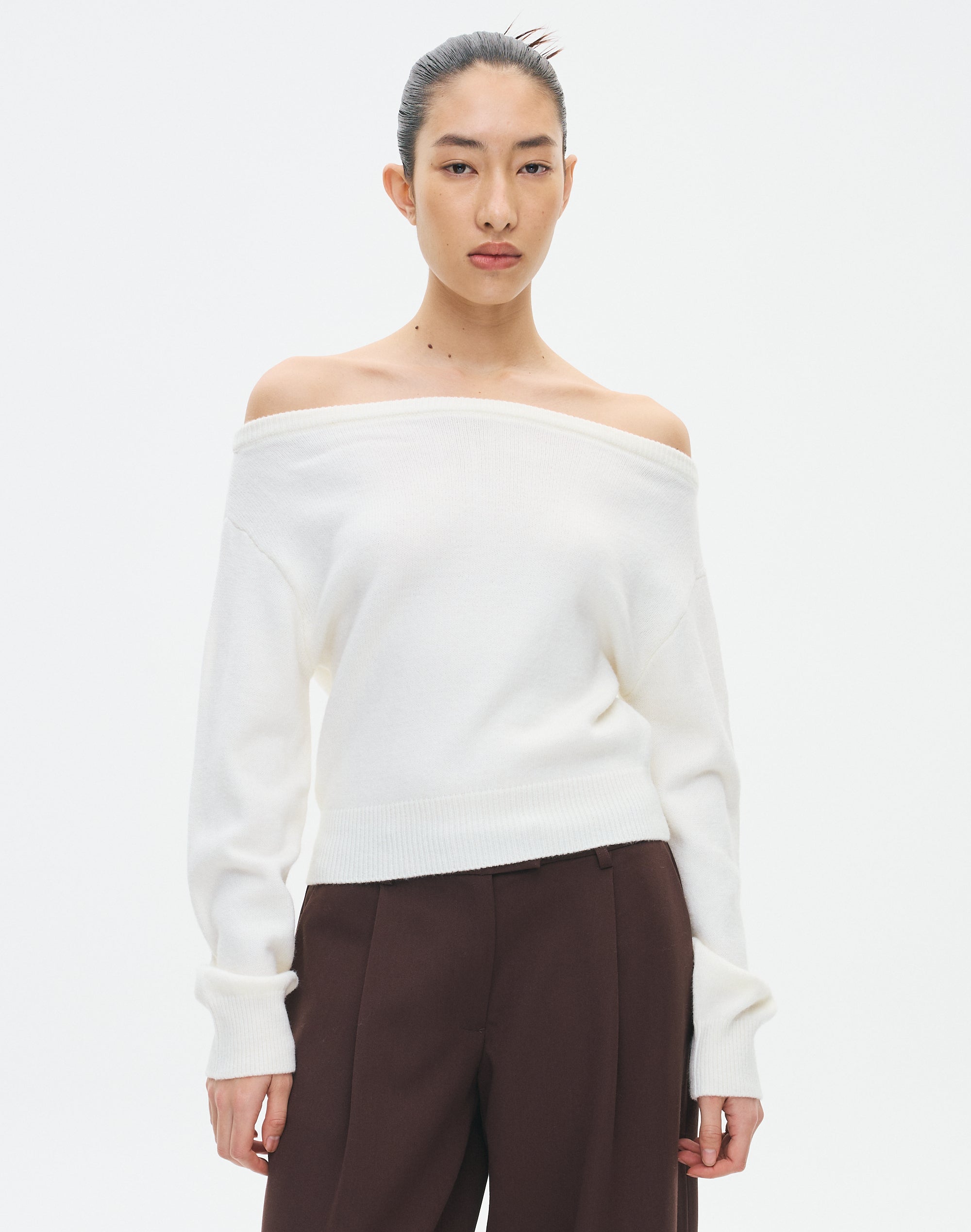 Organic Cotton Off Shoulder Sweat in Snow Marle | Glassons US