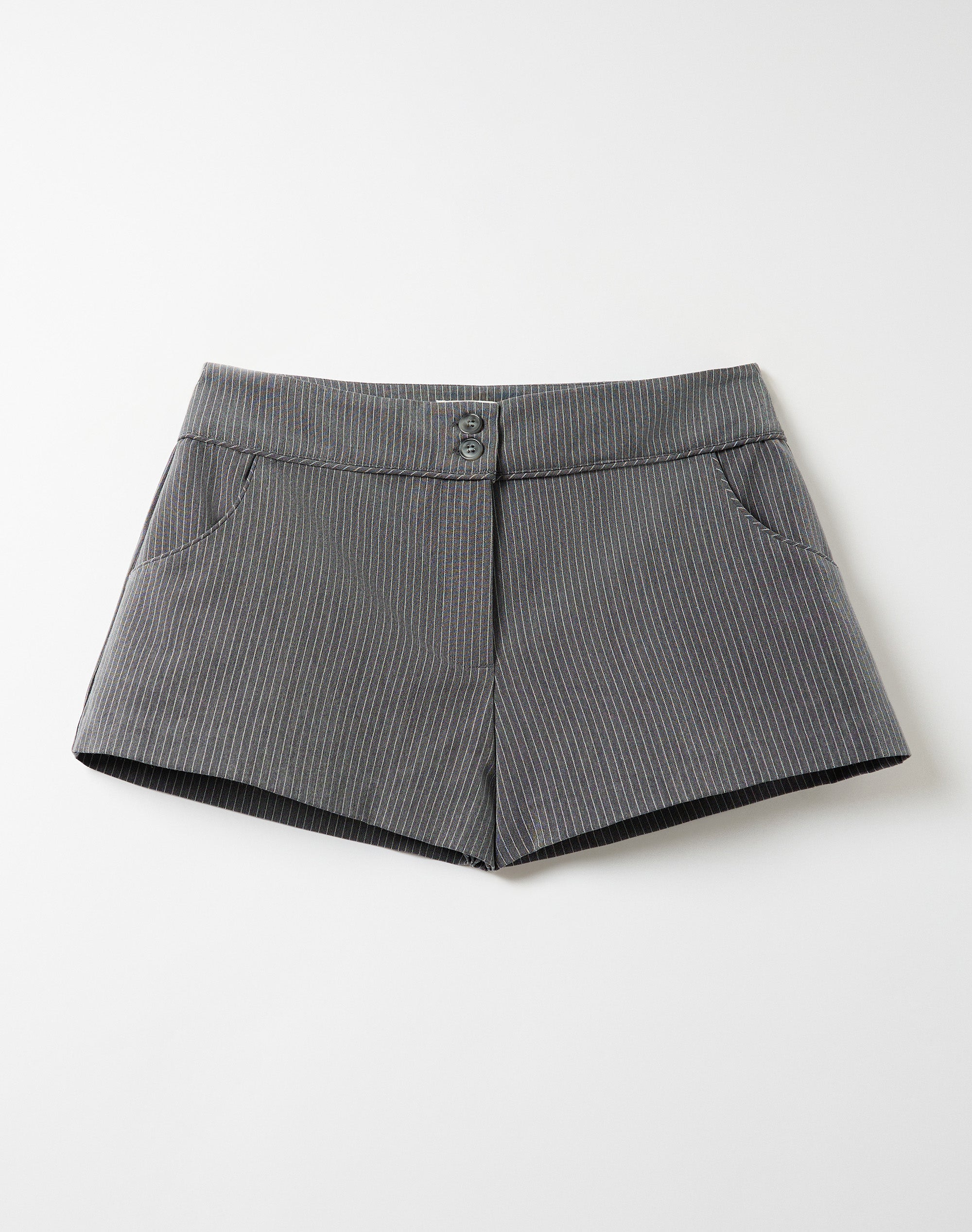 Button Detail Tailored Mini Short in Charcoal Pinstripe | Glassons US