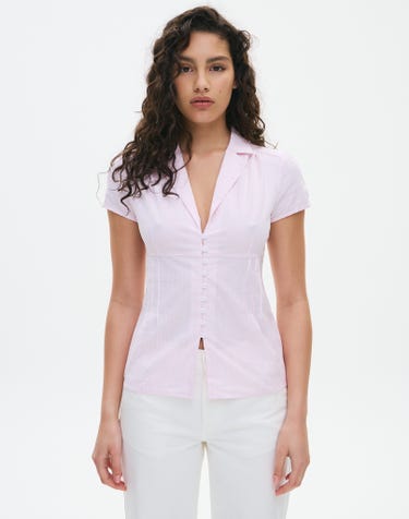 Button Up Crop Collared Blouse