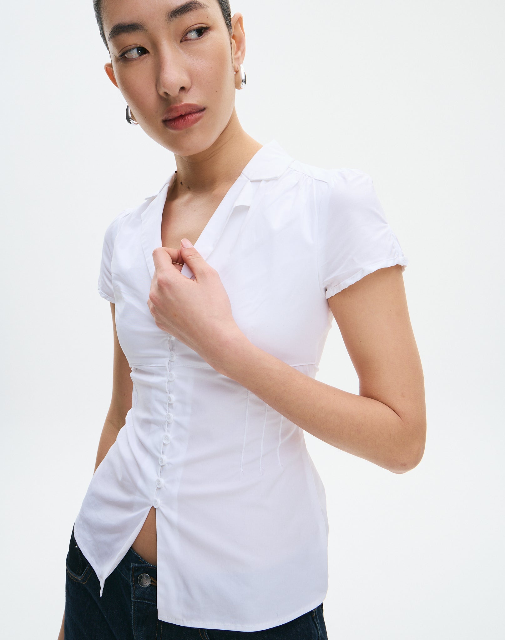 Cap Sleeve Button Up Blouse