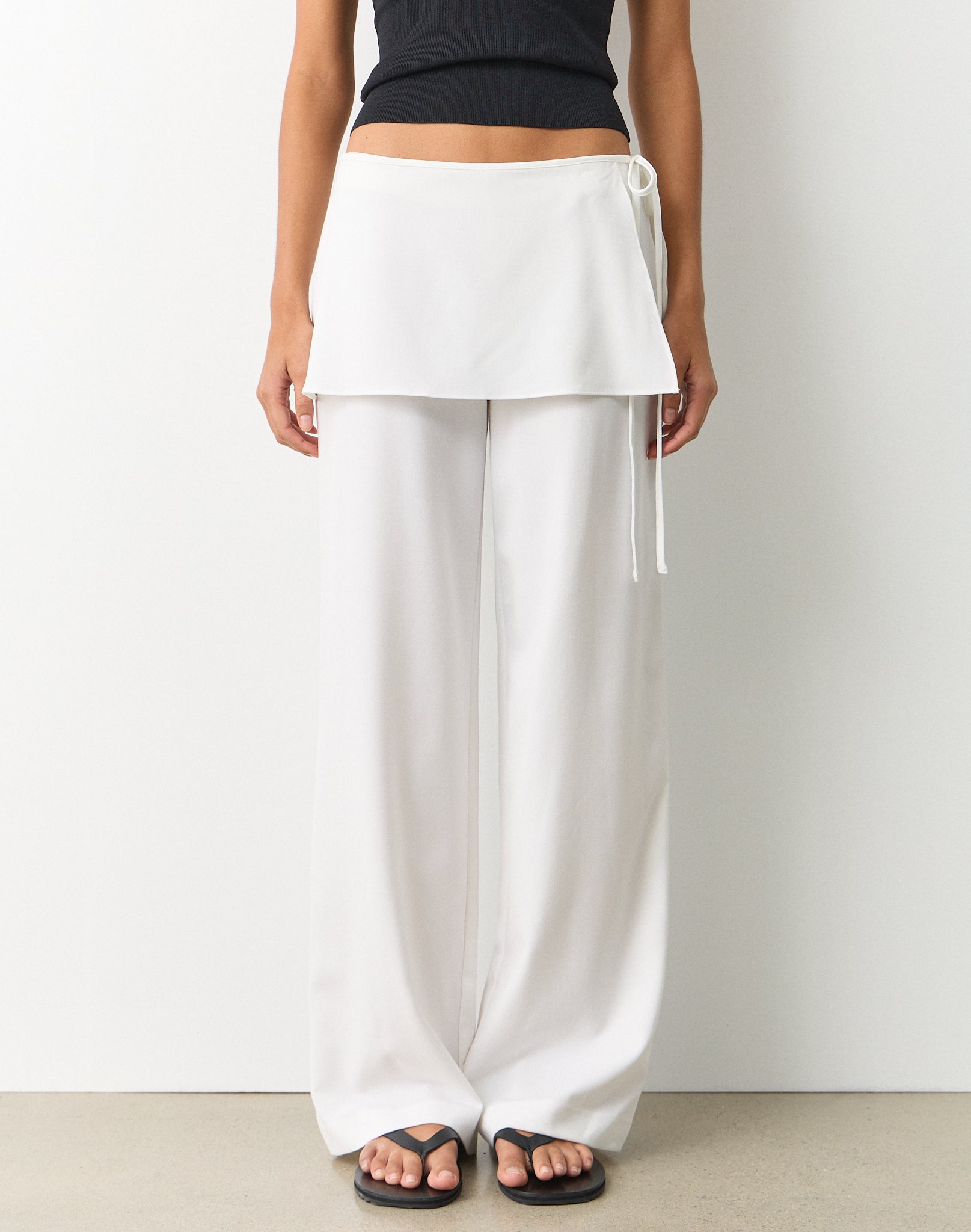 Tie Detail Tailored Skirt Pant in Milk | Glassons