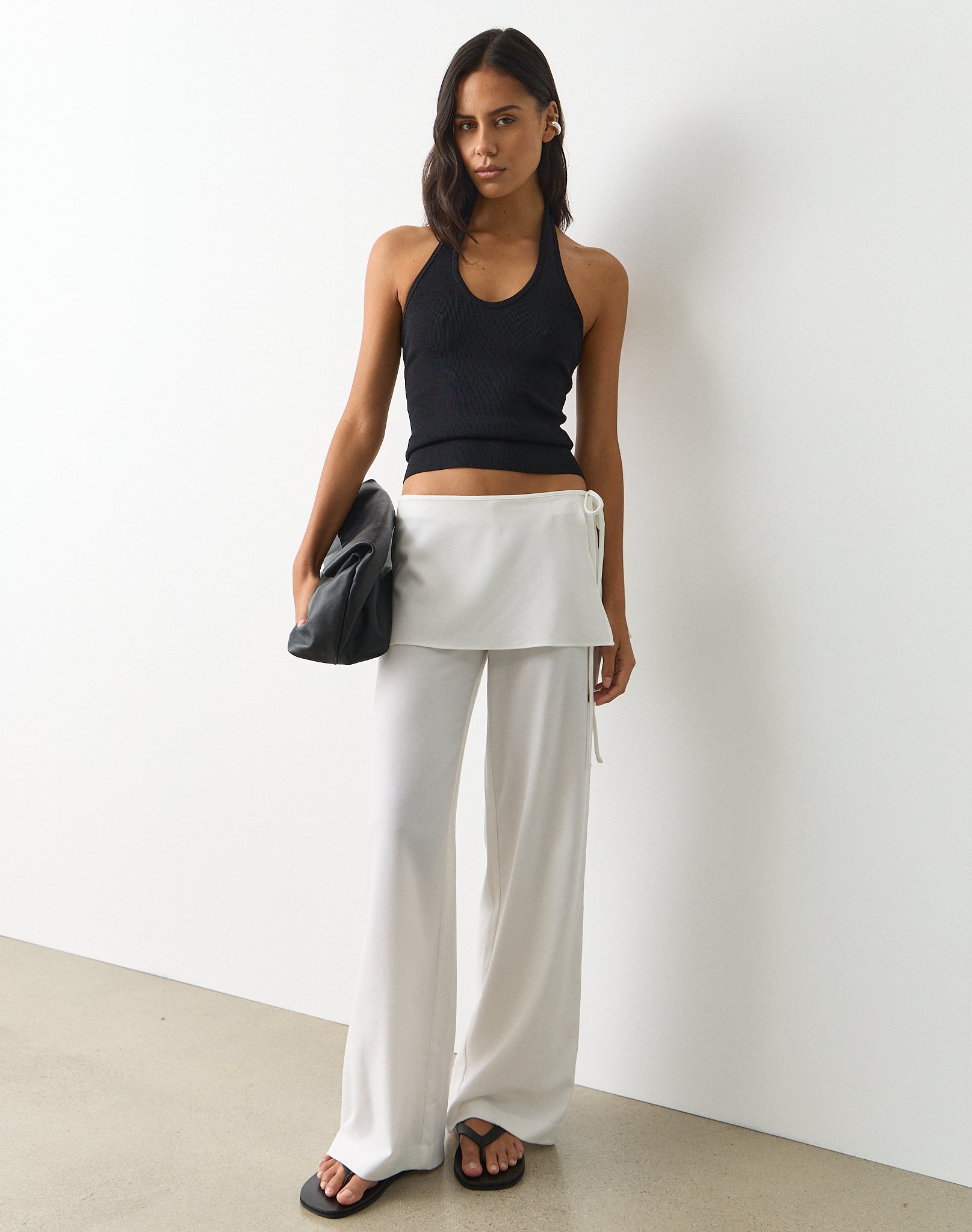 Tie Detail Tailored Skirt Pant in Milk | Glassons