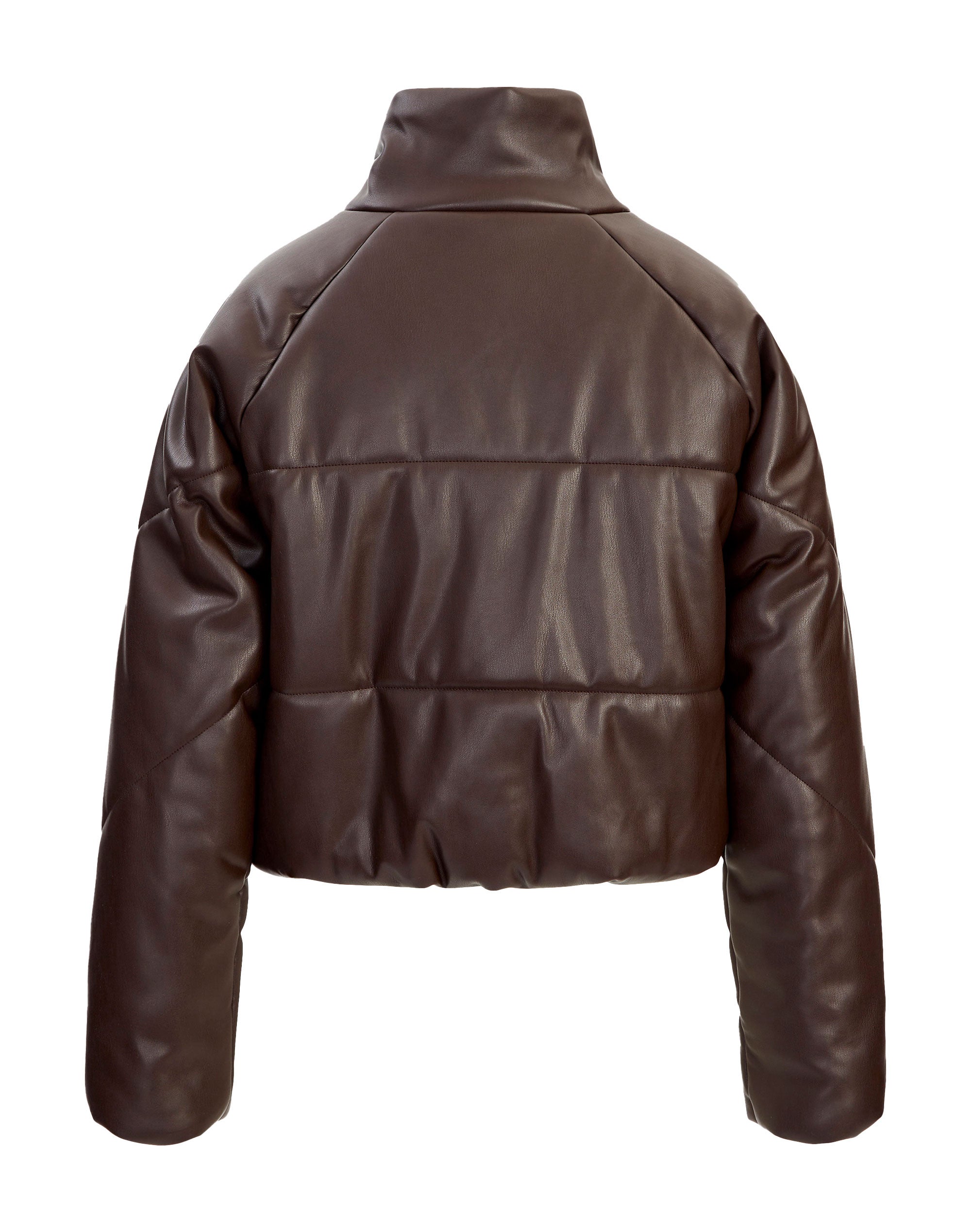 Cropped Faux Leather Puffer Jacket in 