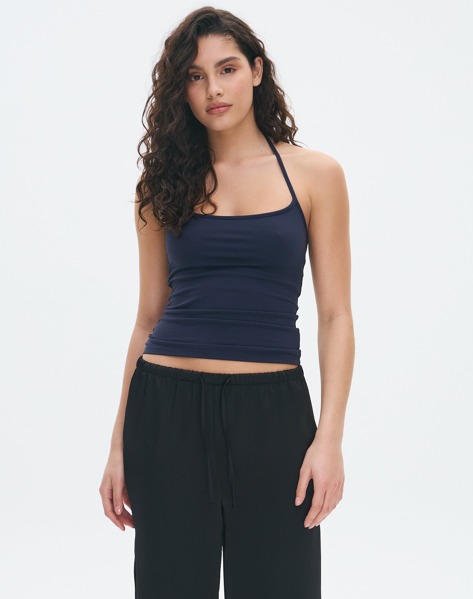 Print Ruched Halter Top in Sun Burgundy Sahara Spot