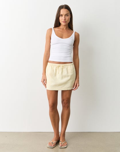 Tie Waist Linen Blend Mini Skirt
