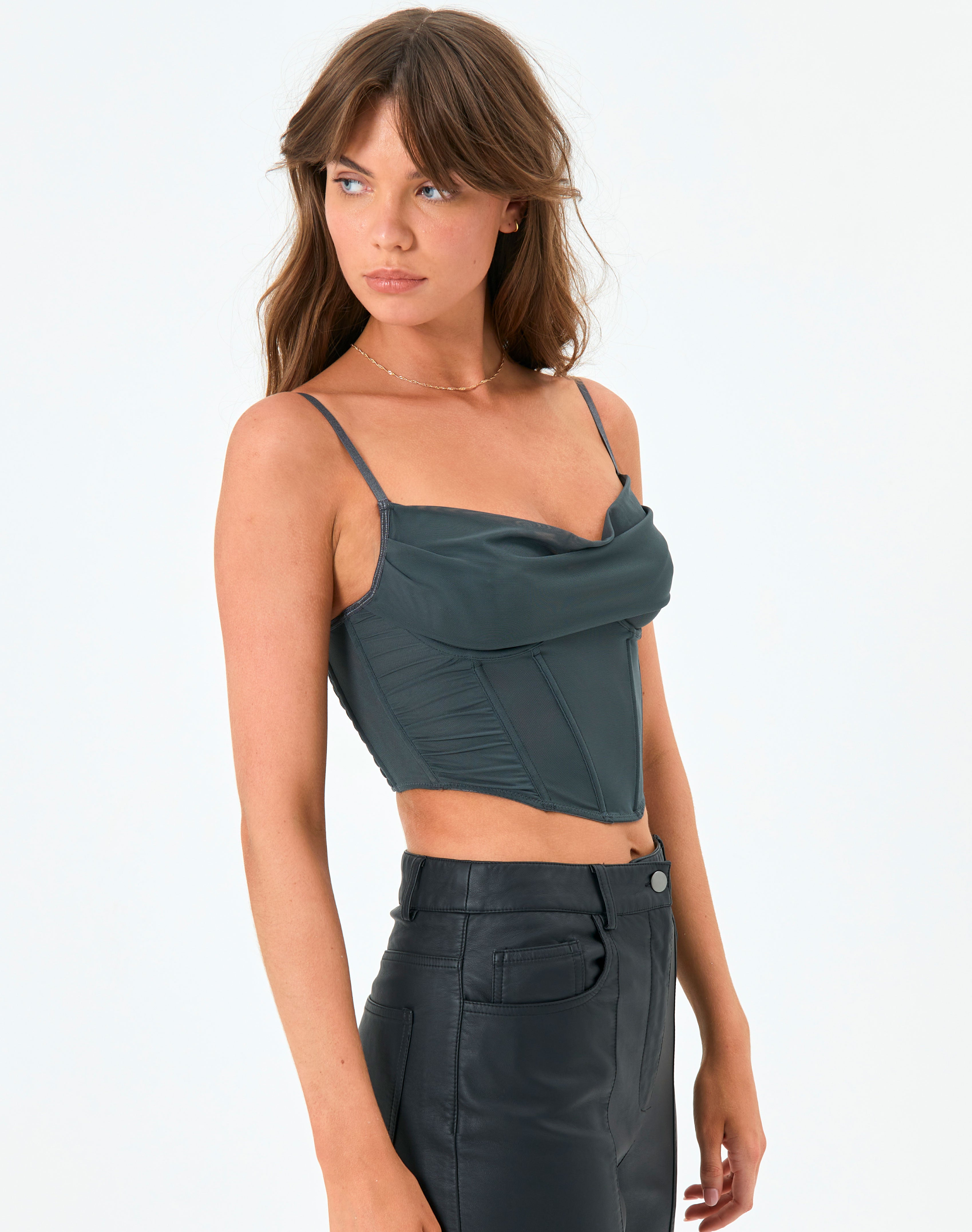 Cowl Neck Corset Top in Black | Glassons