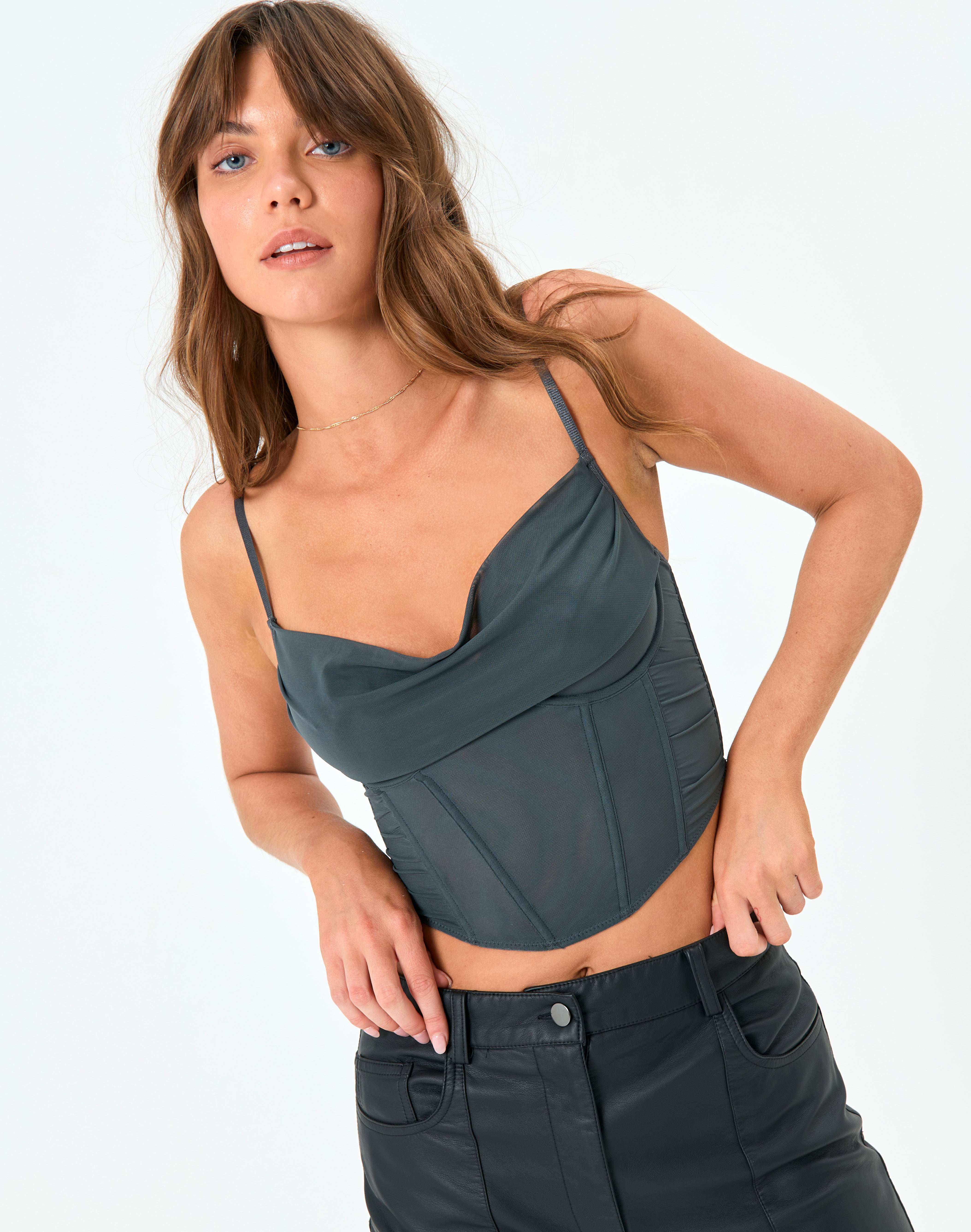Cowl Neck Corset Top in Black | Glassons