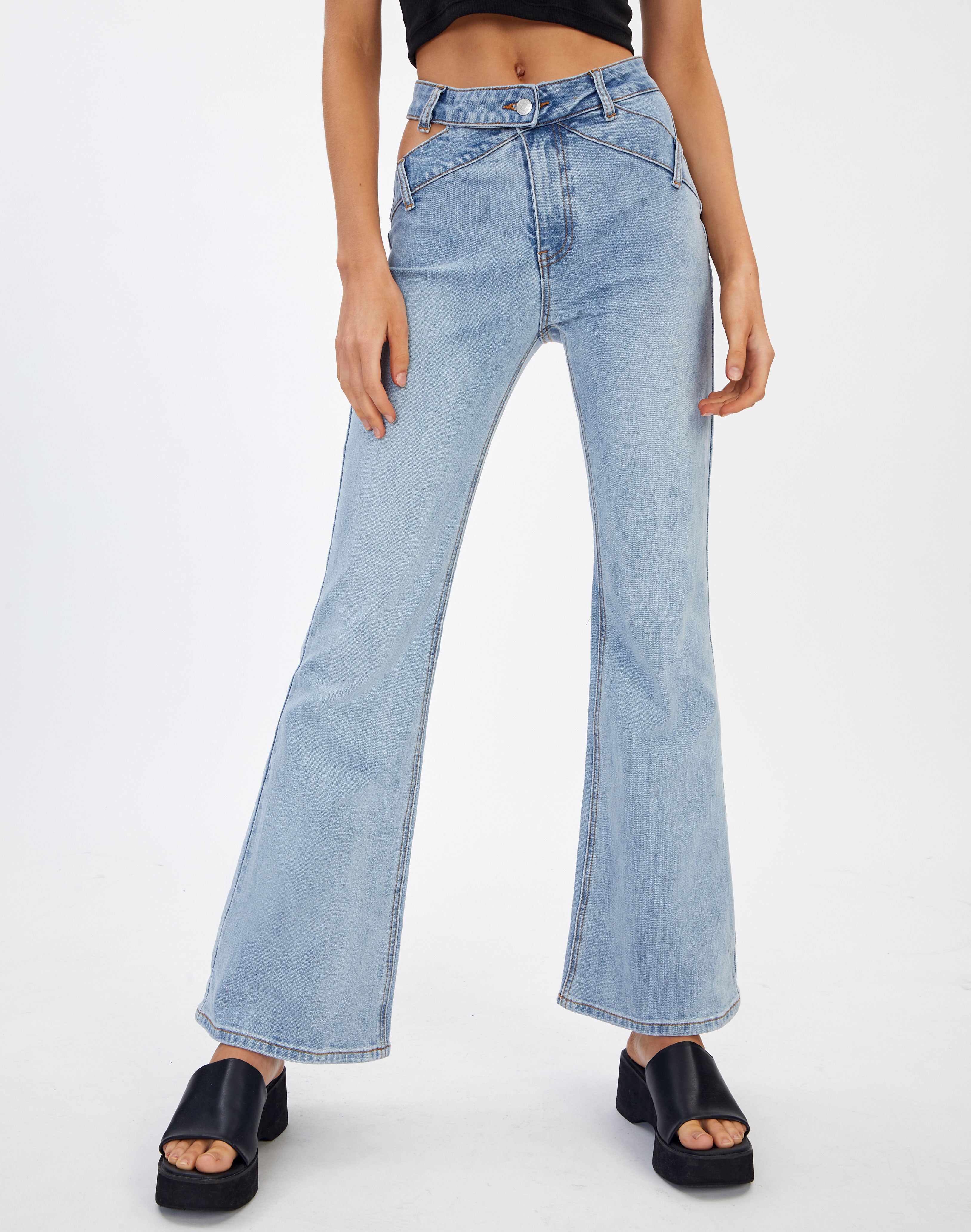 Criss Cross Cut Out Flare Jeans 