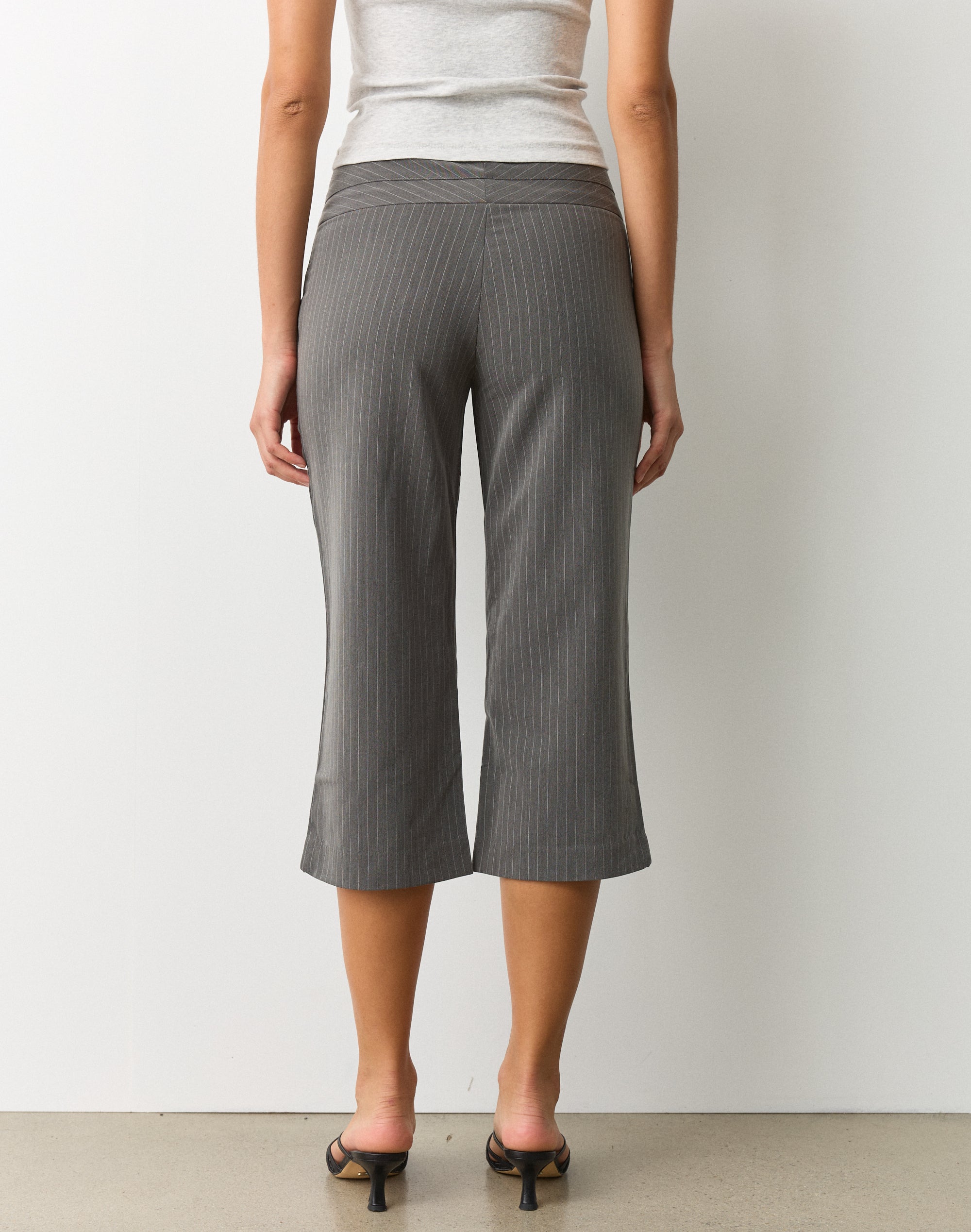 Pinstripe Low Rise Capri Pants in Charcoal White Ken Pinstripe