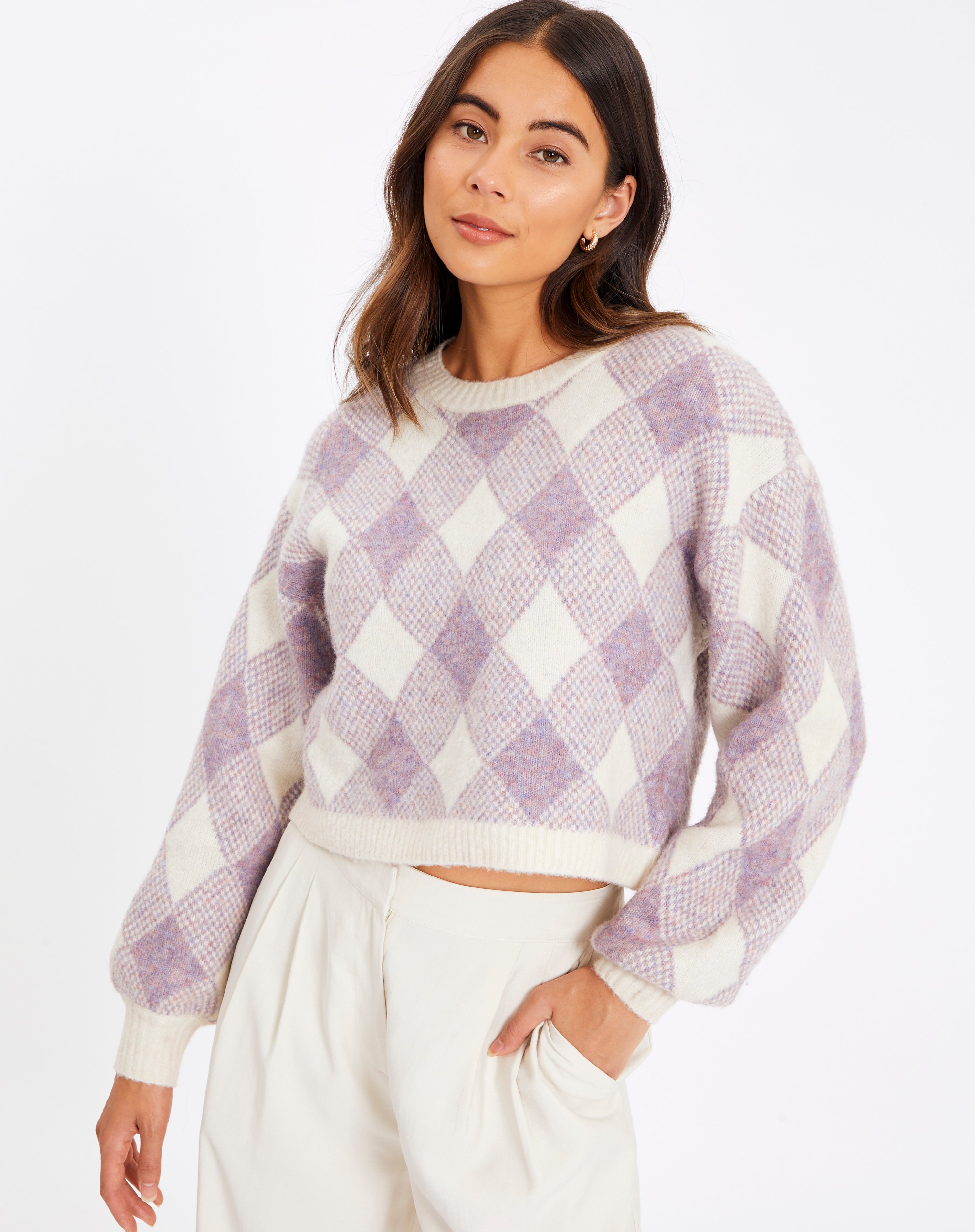 Cropped Long Sleeve Knit Jumper in 