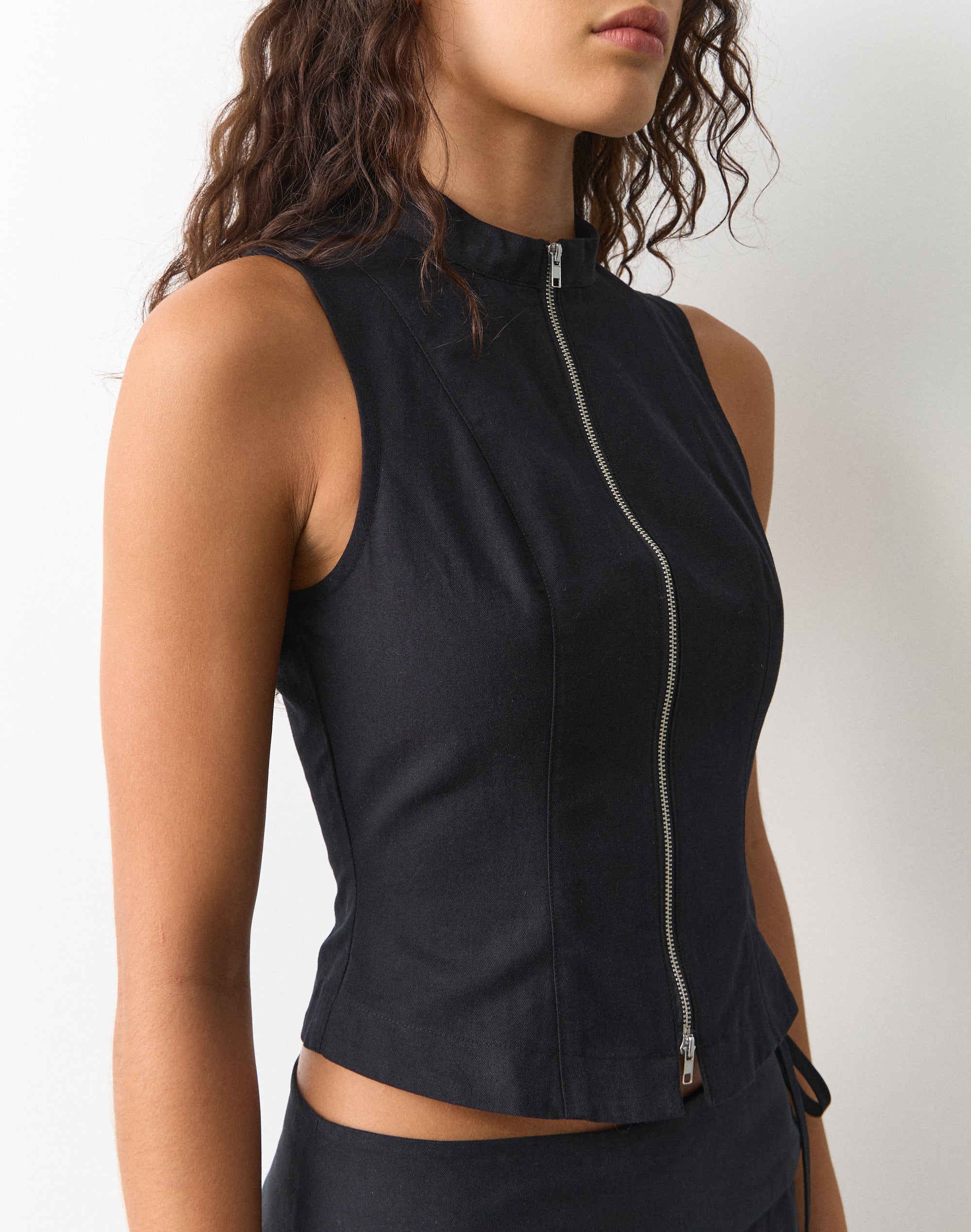High Neck Zip Through Top in Black | Glassons SG