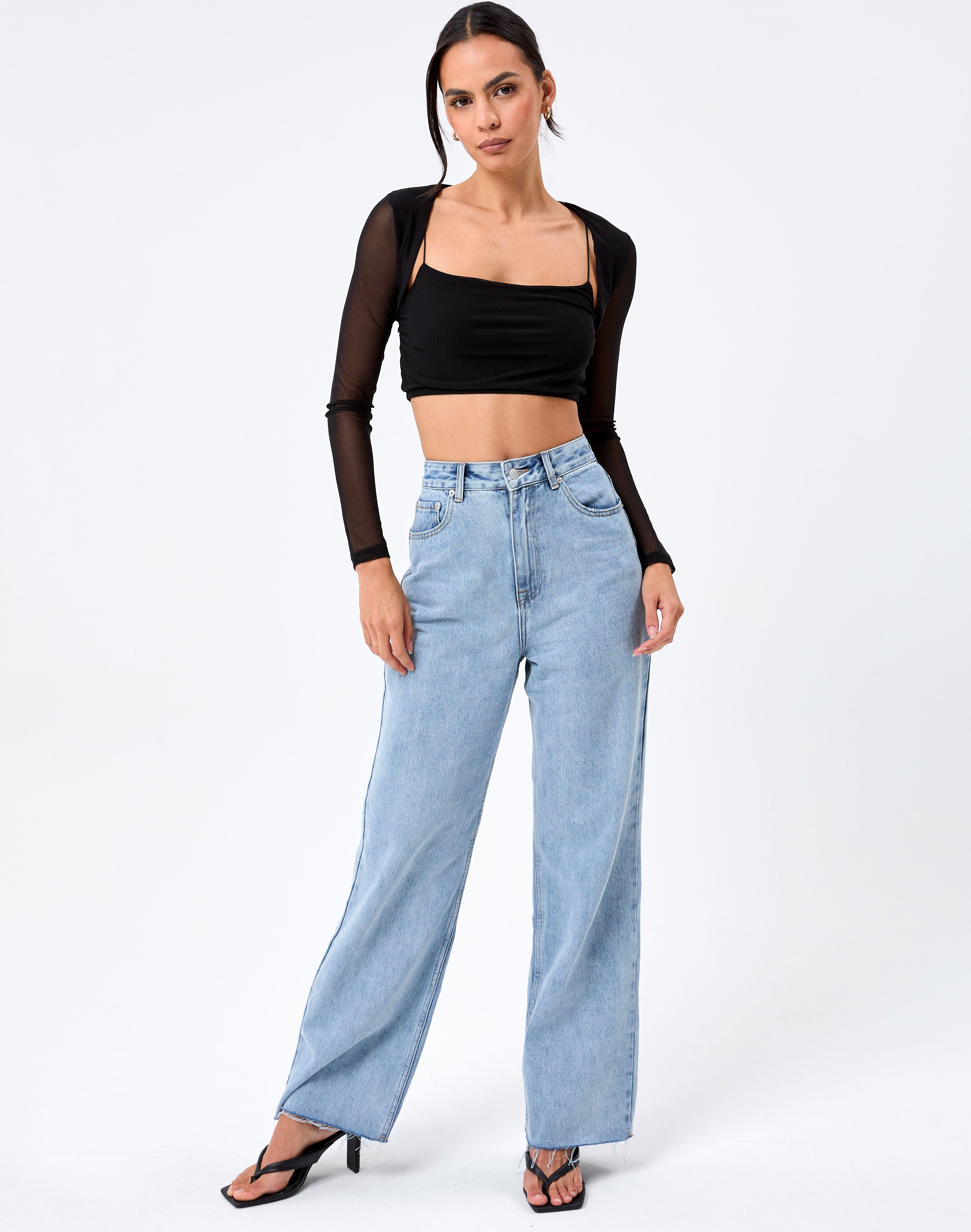 Recycled Mesh Long Sleeve Shrug in 