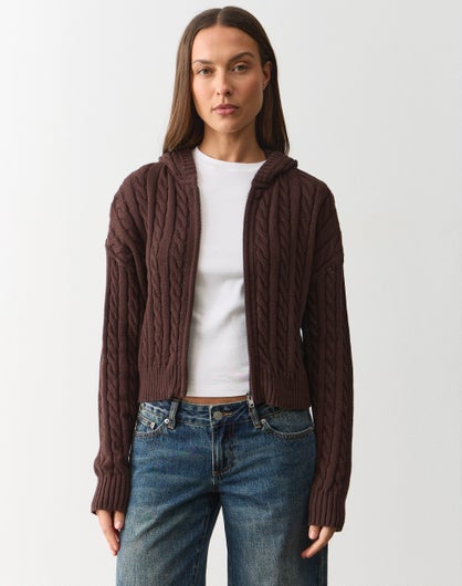 Cable Knit Zip Up Hoodie