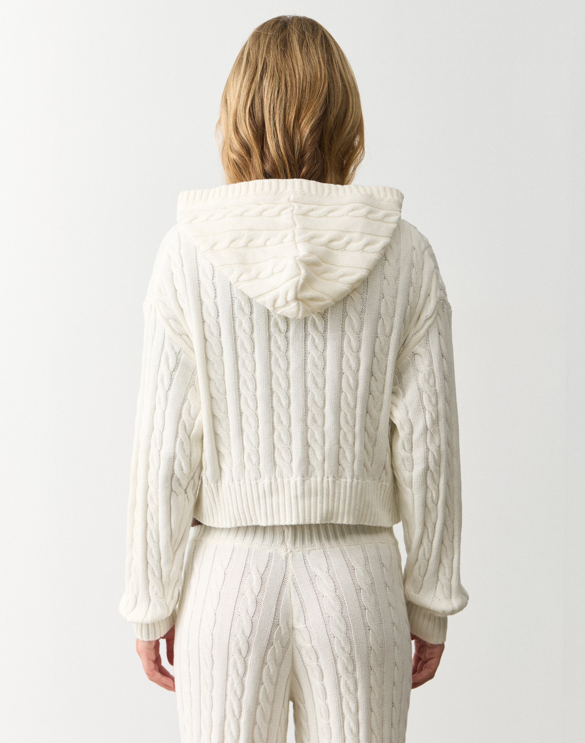Cable Knit Zip Up Hoodie in Milk | Glassons AU