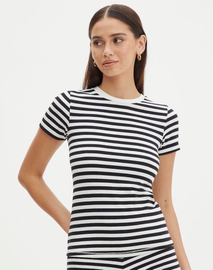 Stripe Cotton Fitted Tee in Bently Black Stripe | Glassons