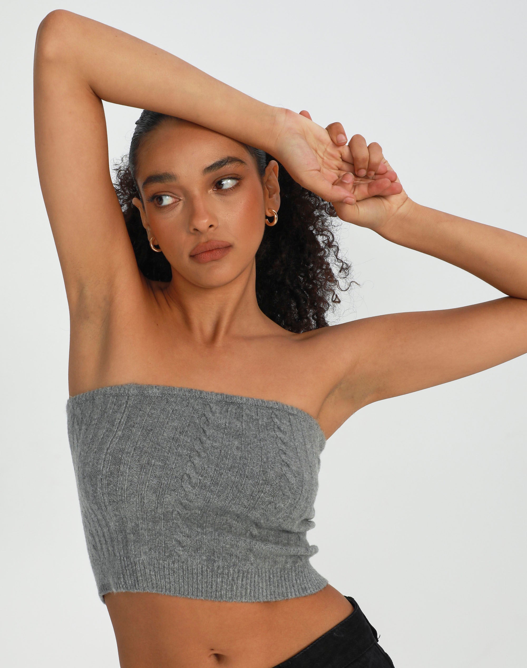 Strapless Cable Knit Crop Top