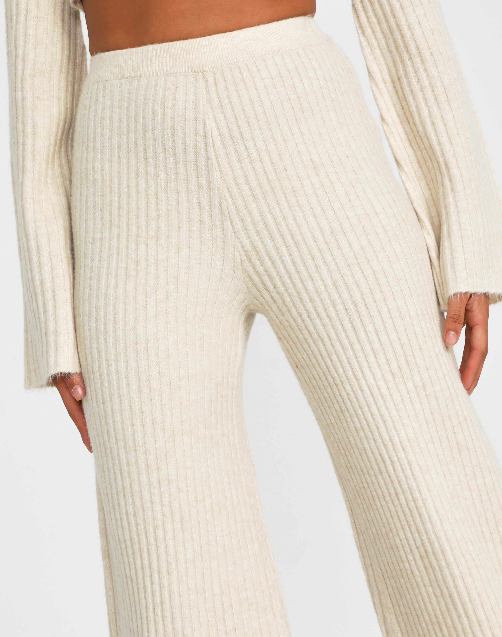 Recycled Rib High Rise Knit Pant in Beige | Glassons