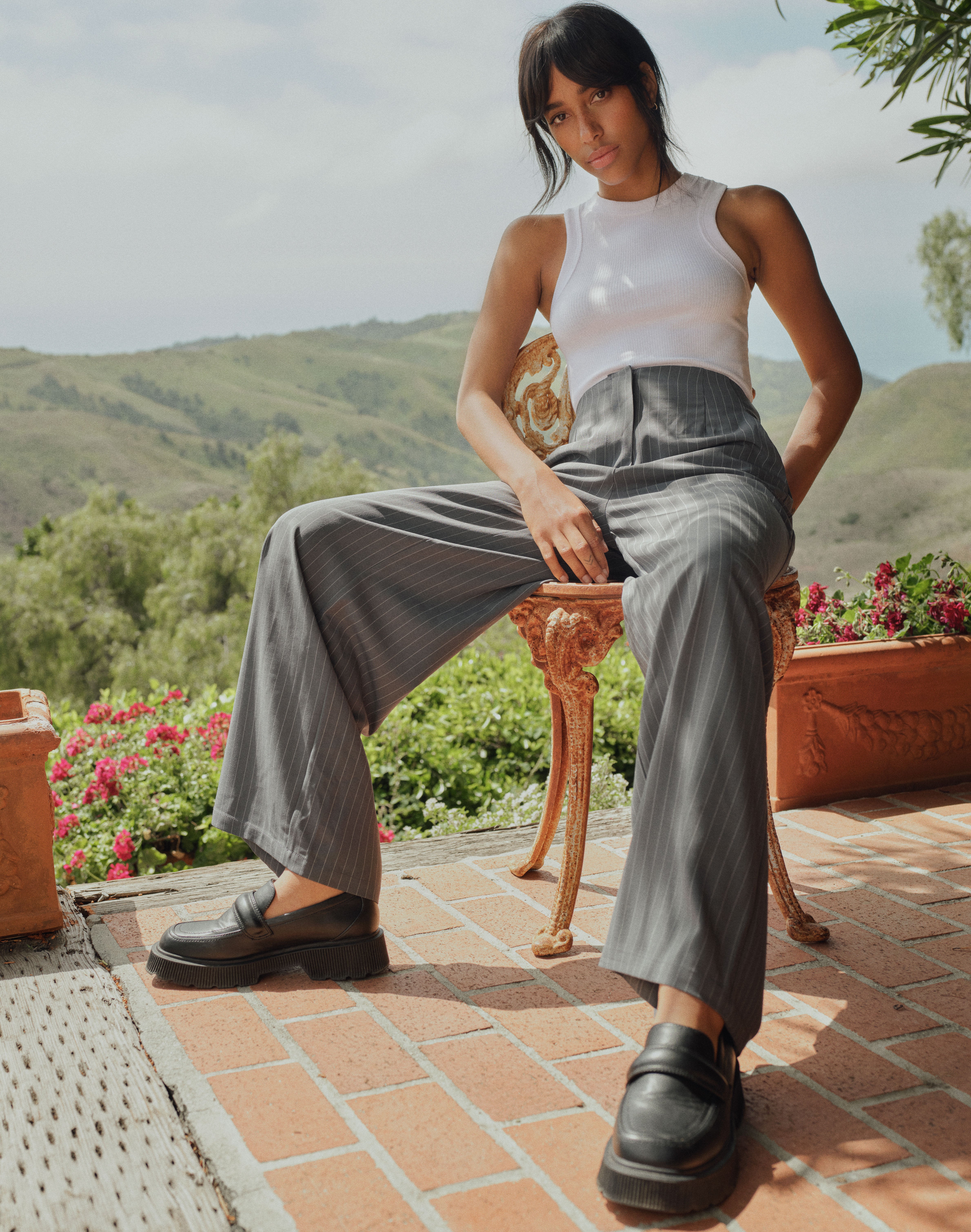 Pinstripe Wide Leg Pant in Stripe 