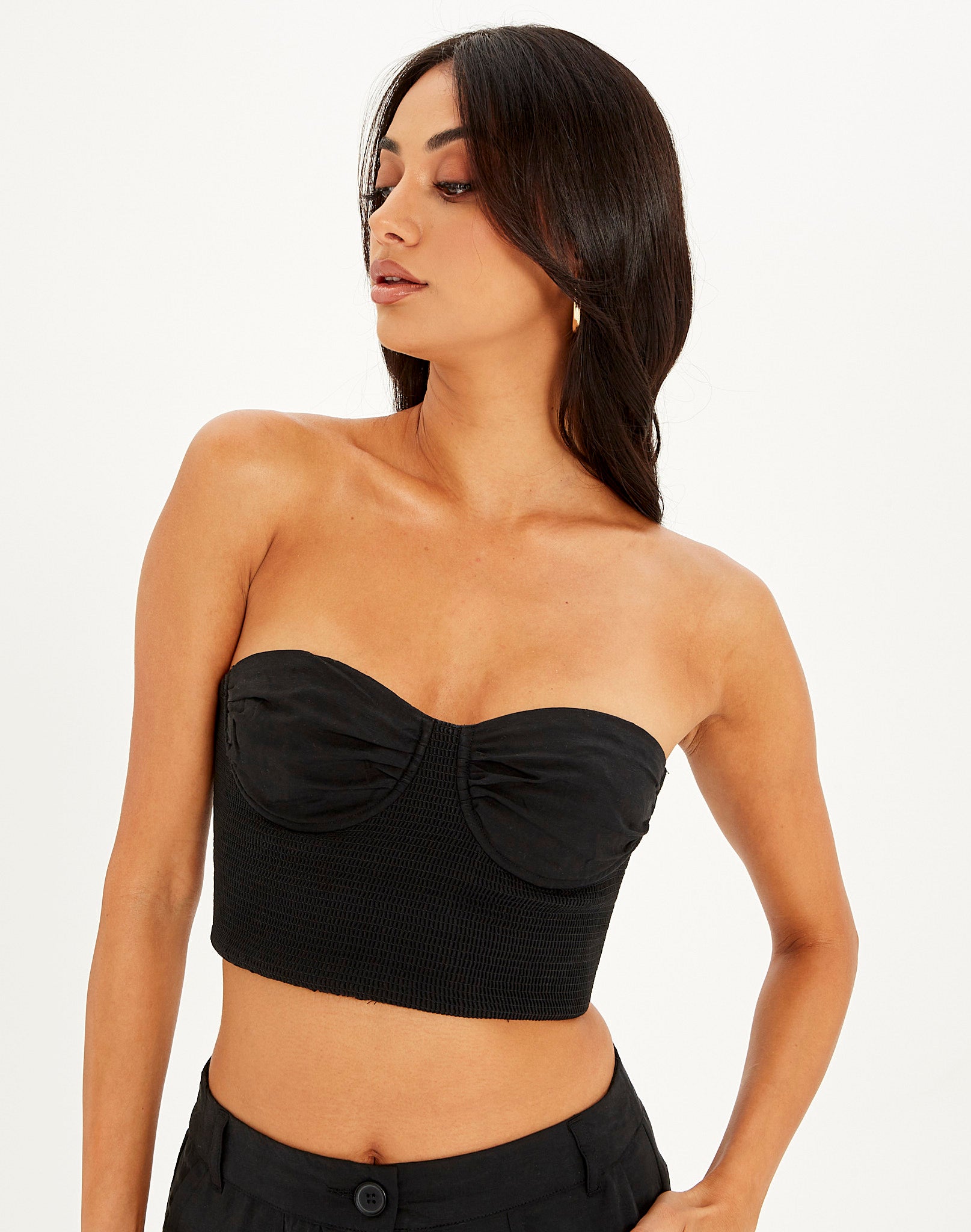 Ruched Cupped Crop Top in Black | Glassons