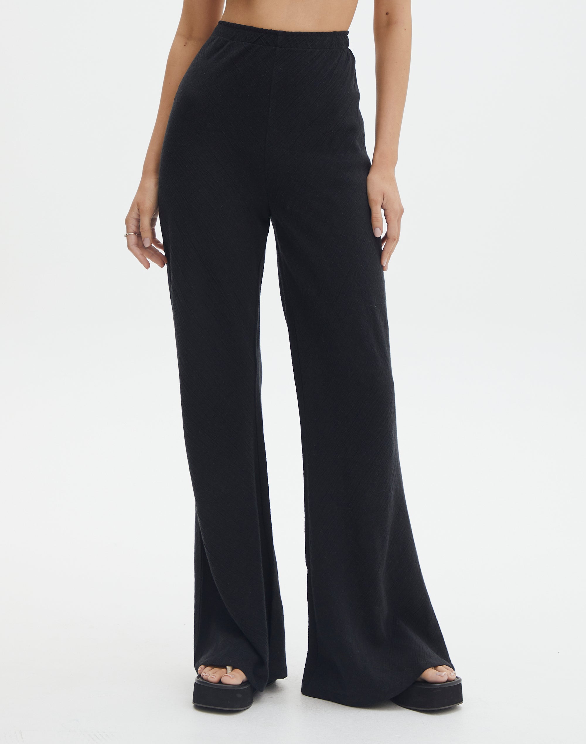 Woven Textured Straight Leg Pant in Black