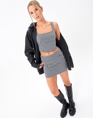 Gingham Square Neck Cropped Tank