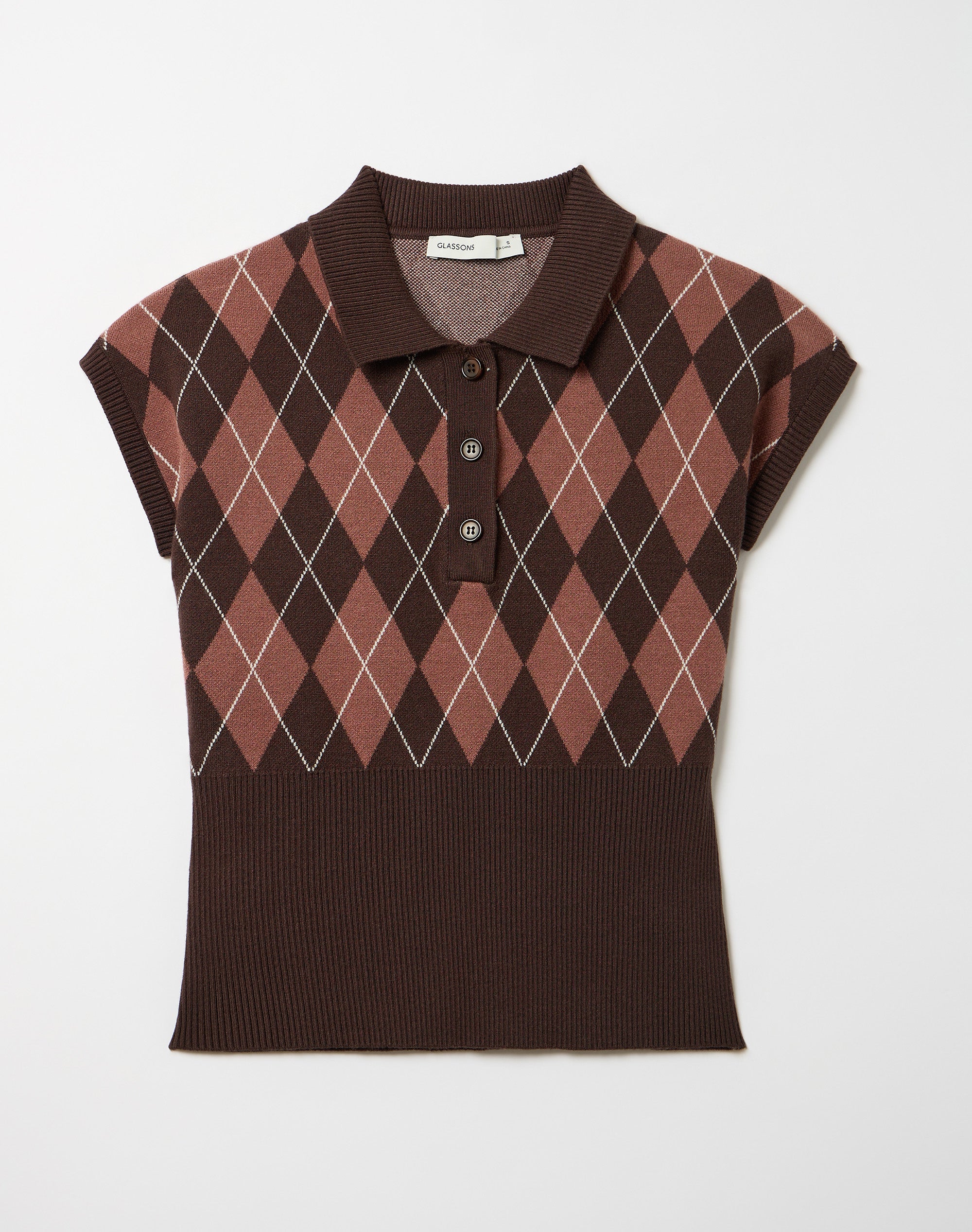 Knit Polo Tee in Fudge Coco Tod Argyle | Glassons US