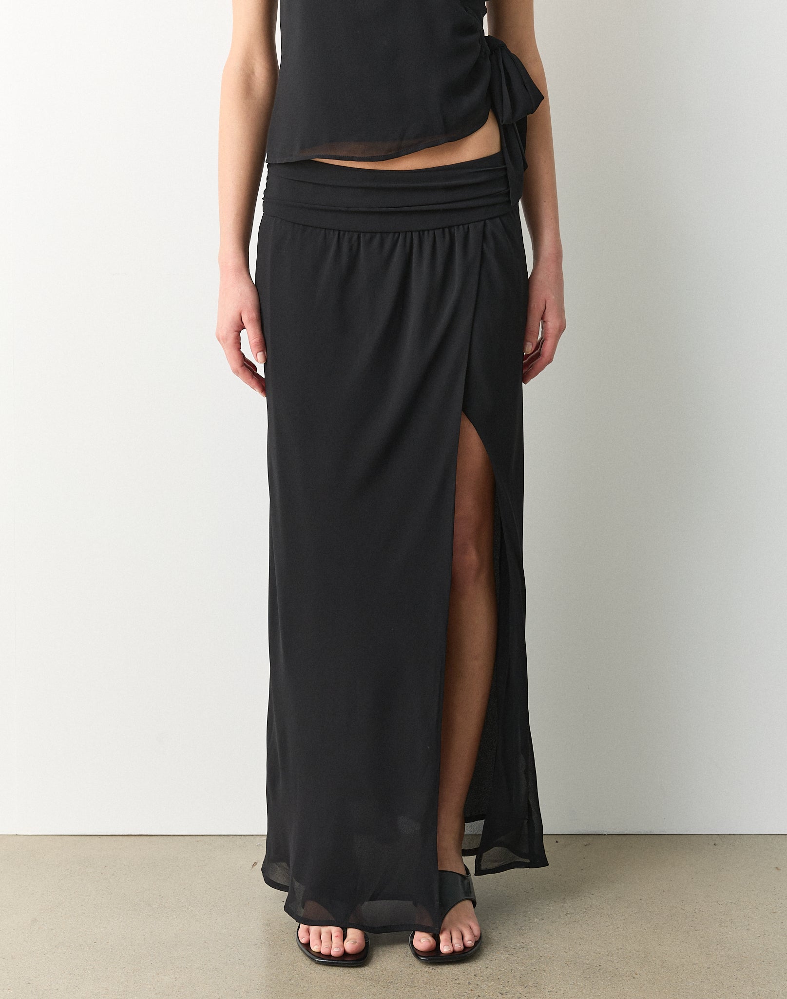 Low Rise High Slit Maxi Skirt in Black Glassons AU