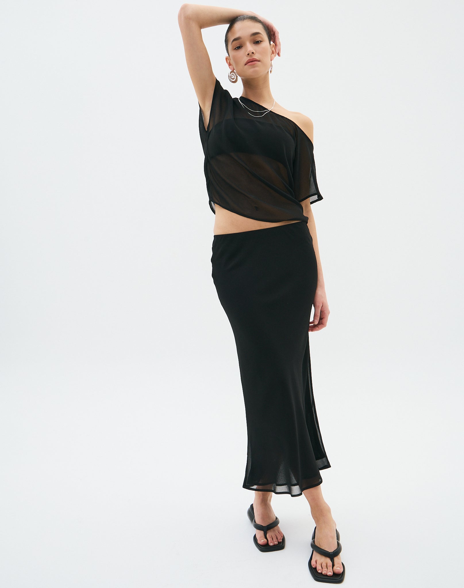 Midi Skirt Black Chiffon Maxi Skirt Plus Size Black Midi Chiffon