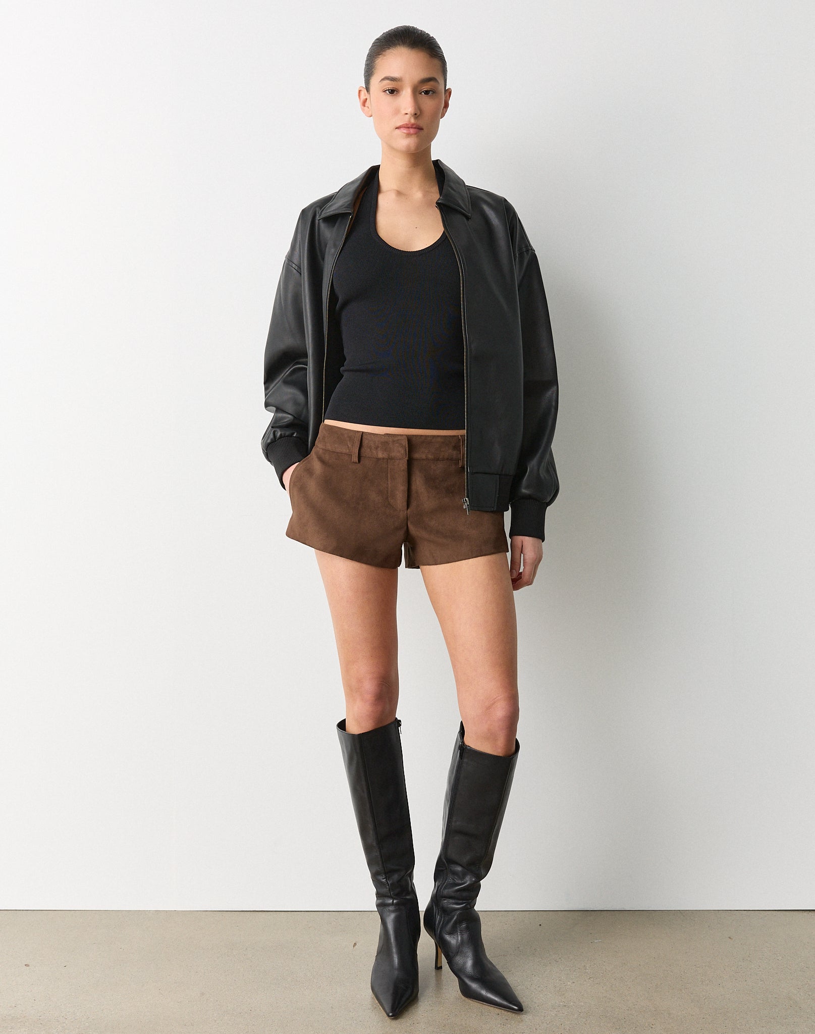 Tailored Shorts Dark Brown Leather Shorts Faux Suede Tailored