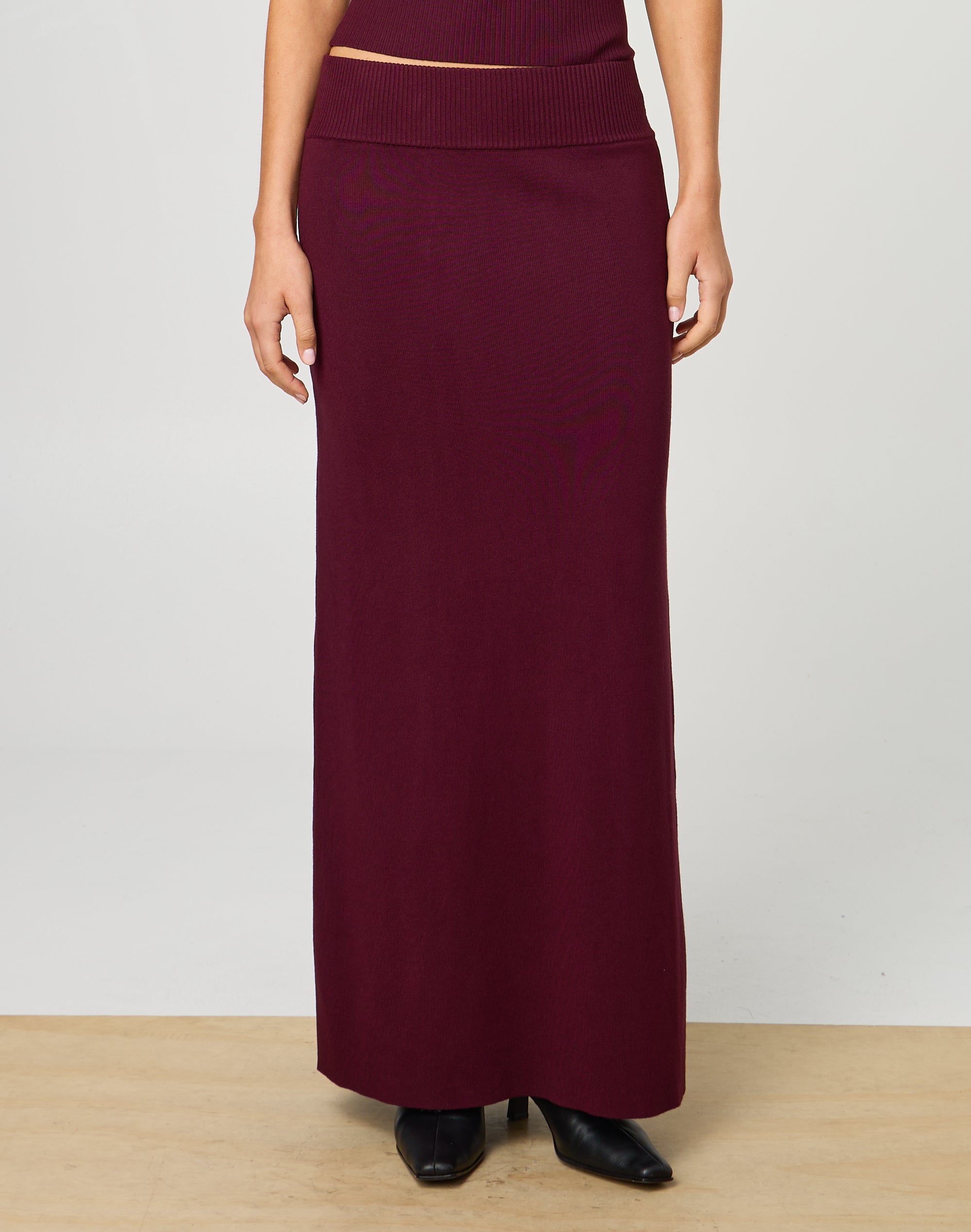 Rib Knit Maxi Skirt in Wine Not Glassons