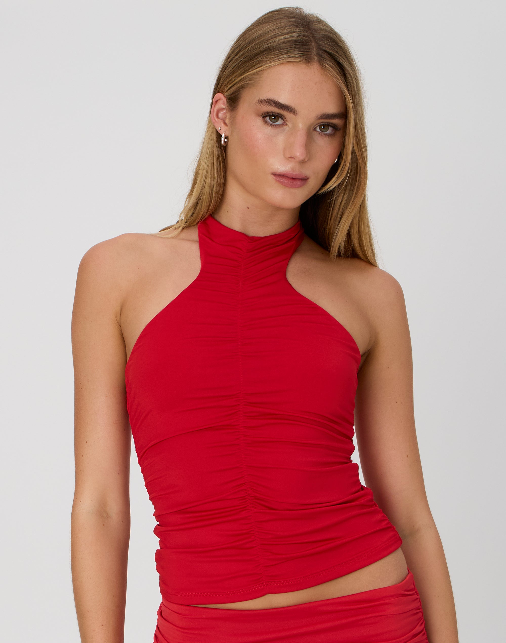Ruched Square Neck Halter Top in Get A Pip