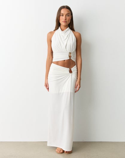 Hardware Detail Ruched Maxi Skirt