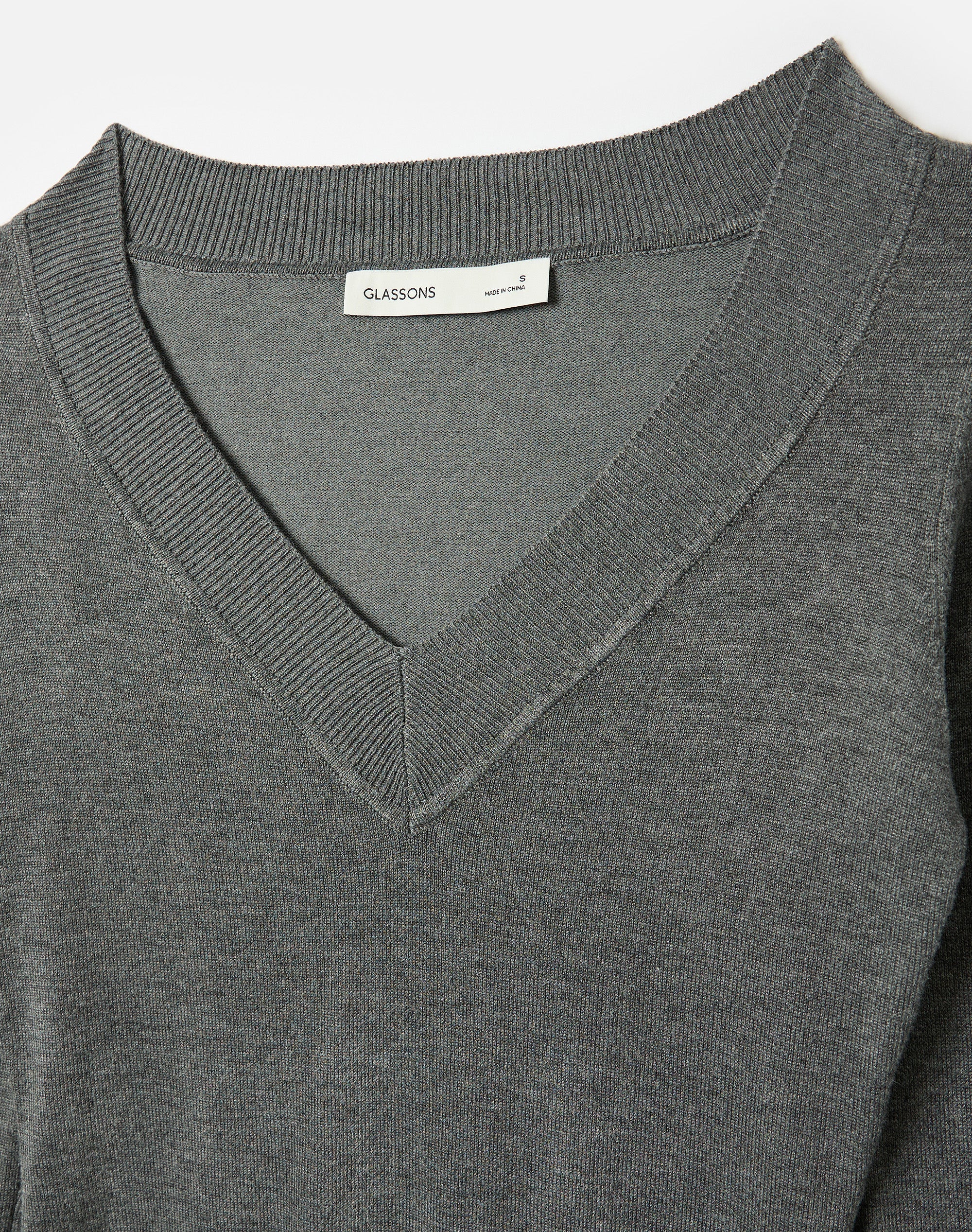 V Neck Knit Long Sleeve Top in Dark Grey Marle | Glassons US