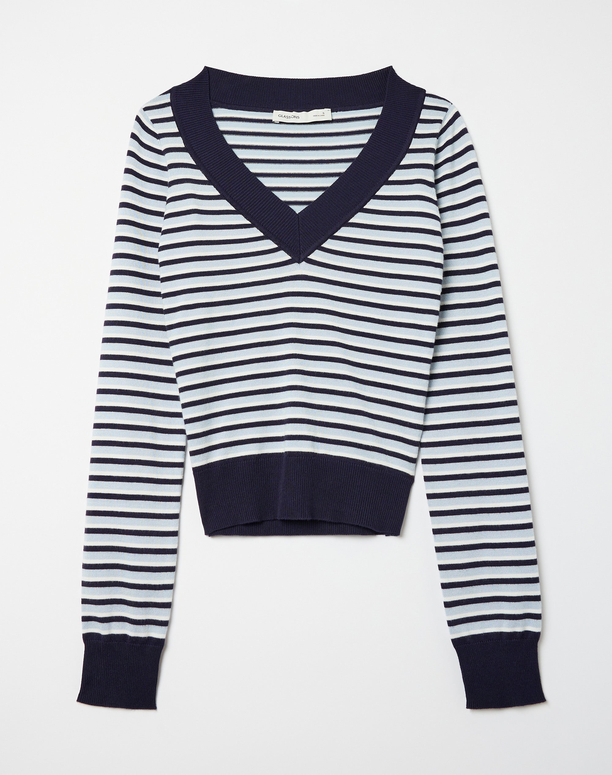 V Neck Knit Long Sleeve Top in Nautical Western Isla Stripe 